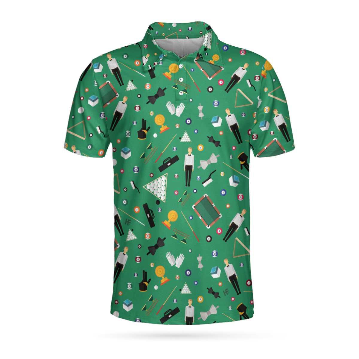 Men Billiard Polo Shirt - Seamless Texture Pattern Billiards Polo Shirt, Green Billiards Shirt For Men, Gift For Men, Billiards Lovers - Image 3