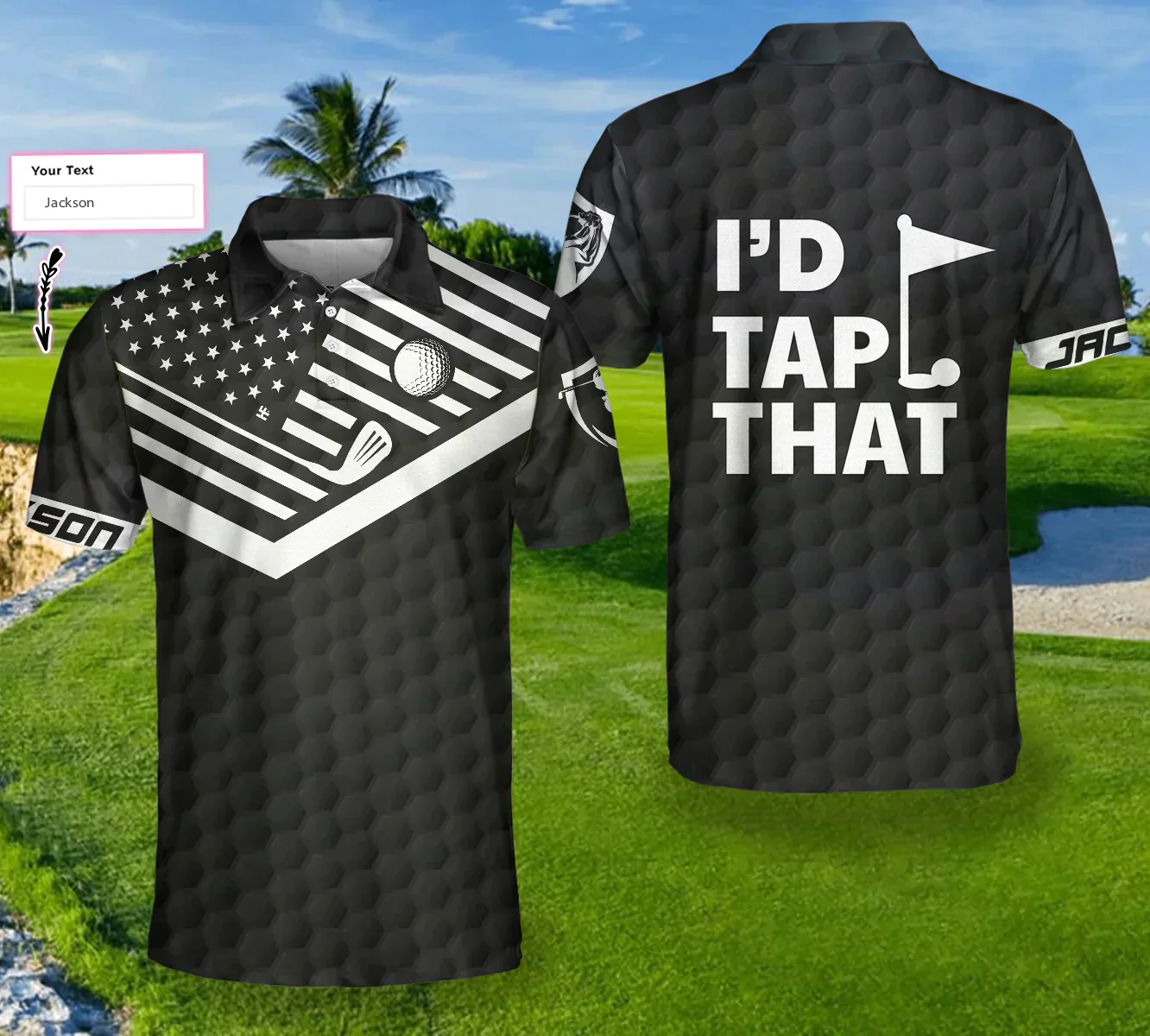 Men Golf Long Sleeve Polo Shirt - Personalized Golf American Flag Golf Long Sleeve Polo Shirt, I'd Tap That Golf Custom Shirt - Image 3