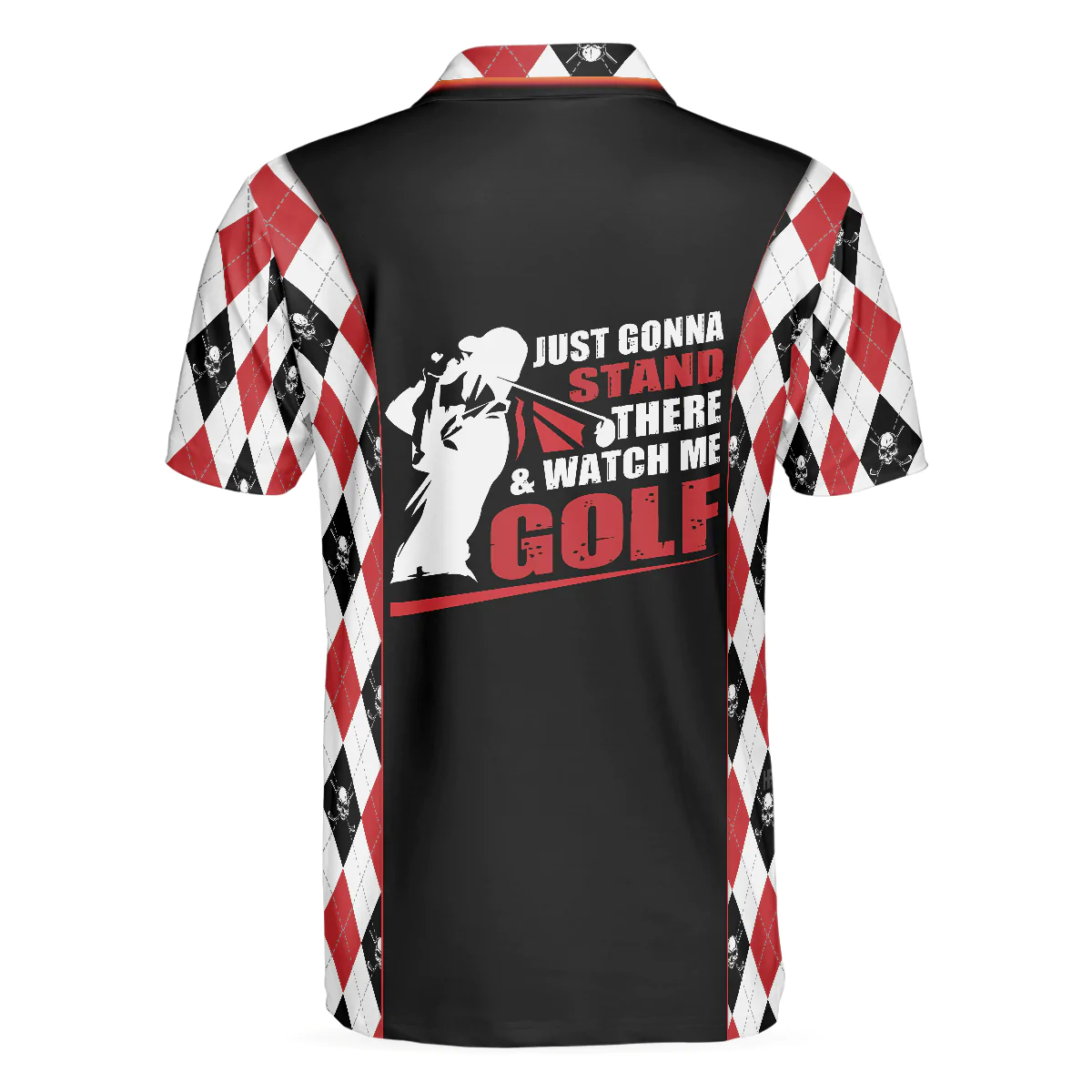 Men Golf Polo Shirt - Argyle Pattern Skull Golf Men Polo Shirt, Just Gonna Stand There And Watch Me Golf Shirt - Perfect Polo Shirt For Men, Golfers - Image 2