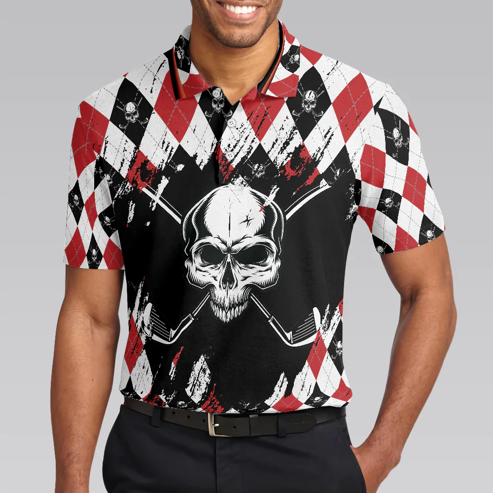 Men Golf Polo Shirt - Argyle Pattern Skull Golf Men Polo Shirt, Just Gonna Stand There And Watch Me Golf Shirt - Perfect Polo Shirt For Men, Golfers - Image 4
