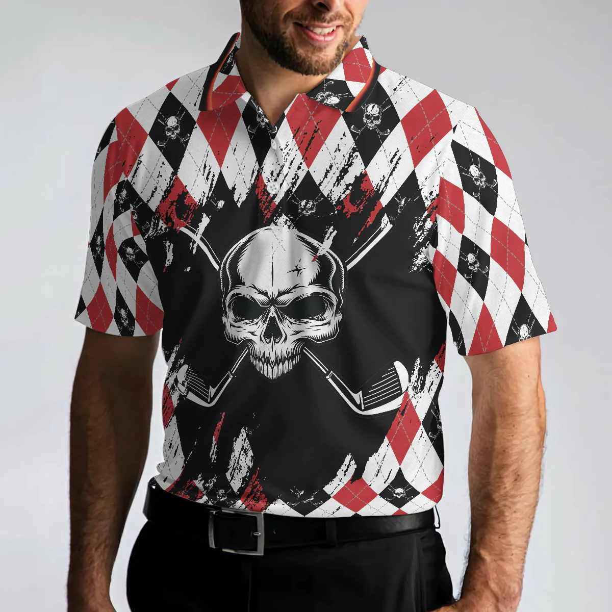 Men Golf Polo Shirt - Argyle Pattern Skull Golf Men Polo Shirt, Just Gonna Stand There And Watch Me Golf Shirt - Perfect Polo Shirt For Men, Golfers - Image 5
