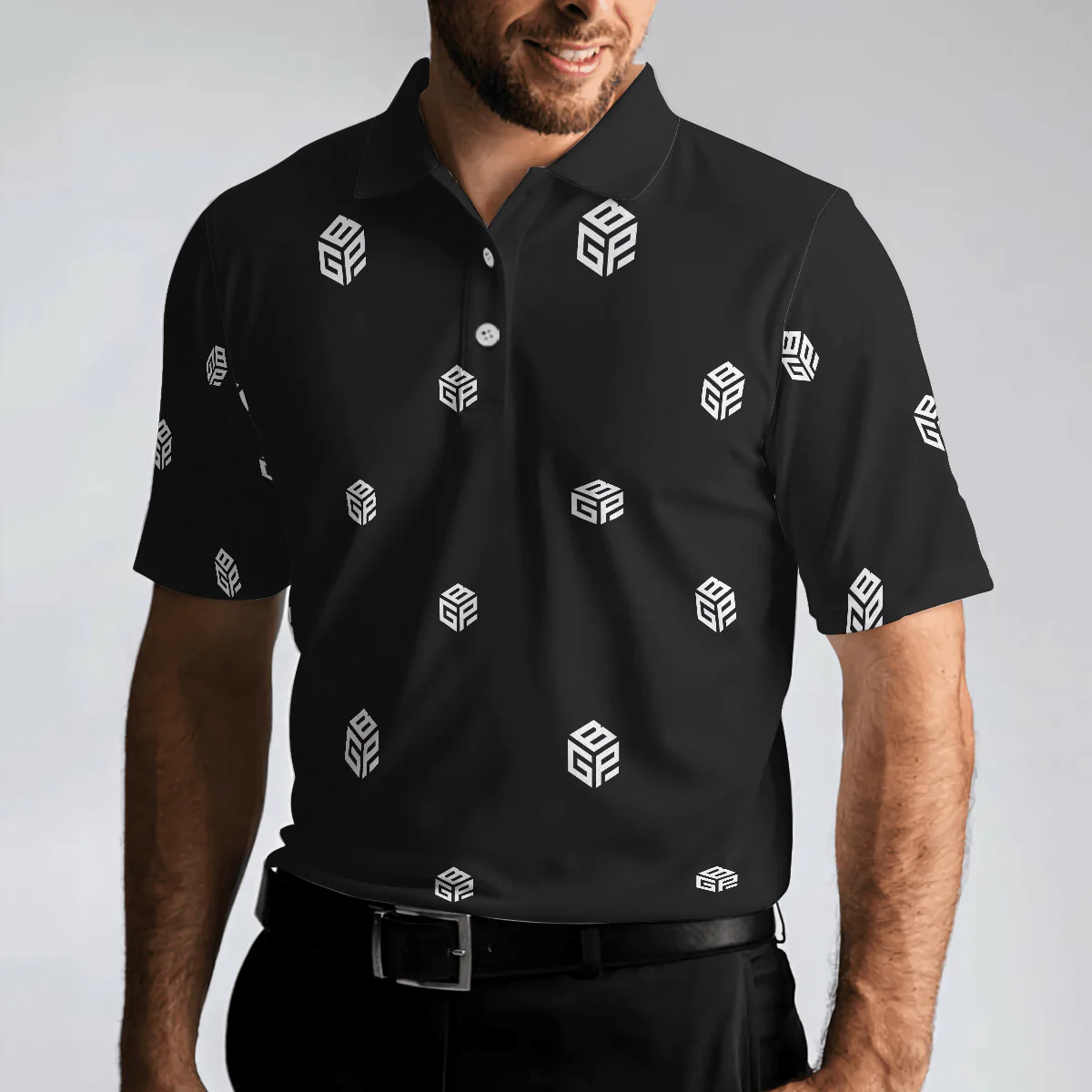 Men Golf Polo Shirt - Beyond Golf Performance Logo Pattern Black Men Polo Shirt Golf Shirt For Men - Perfect Polo Shirt For Men, Golfers - Image 4