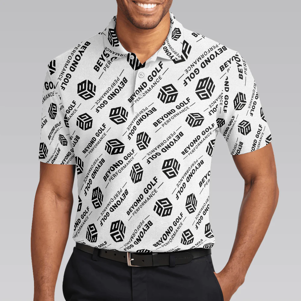 Men Golf Polo Shirt - Beyond Golf Performance Logo Pattern White Men Polo Shirt Golf Shirt For Men - Perfect Polo Shirt For Men, Golfers - Image 2