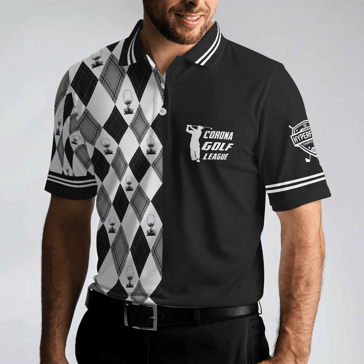 Men Golf Polo Shirt - C-Golf League Customer Custom Polo Shirt, Argyle Pattern Polo Shirt, Best Golf Shirt For Men - Image 5