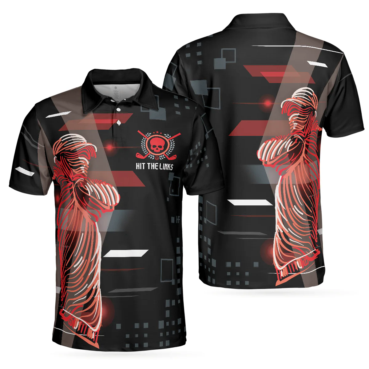 Men Golf Polo Shirt - Can't Wait To Hit The Links Golf Digital Style Polo Shirt, Modern Skull Polo Shirt - Perfect Polo Shirt For Men, Golfers