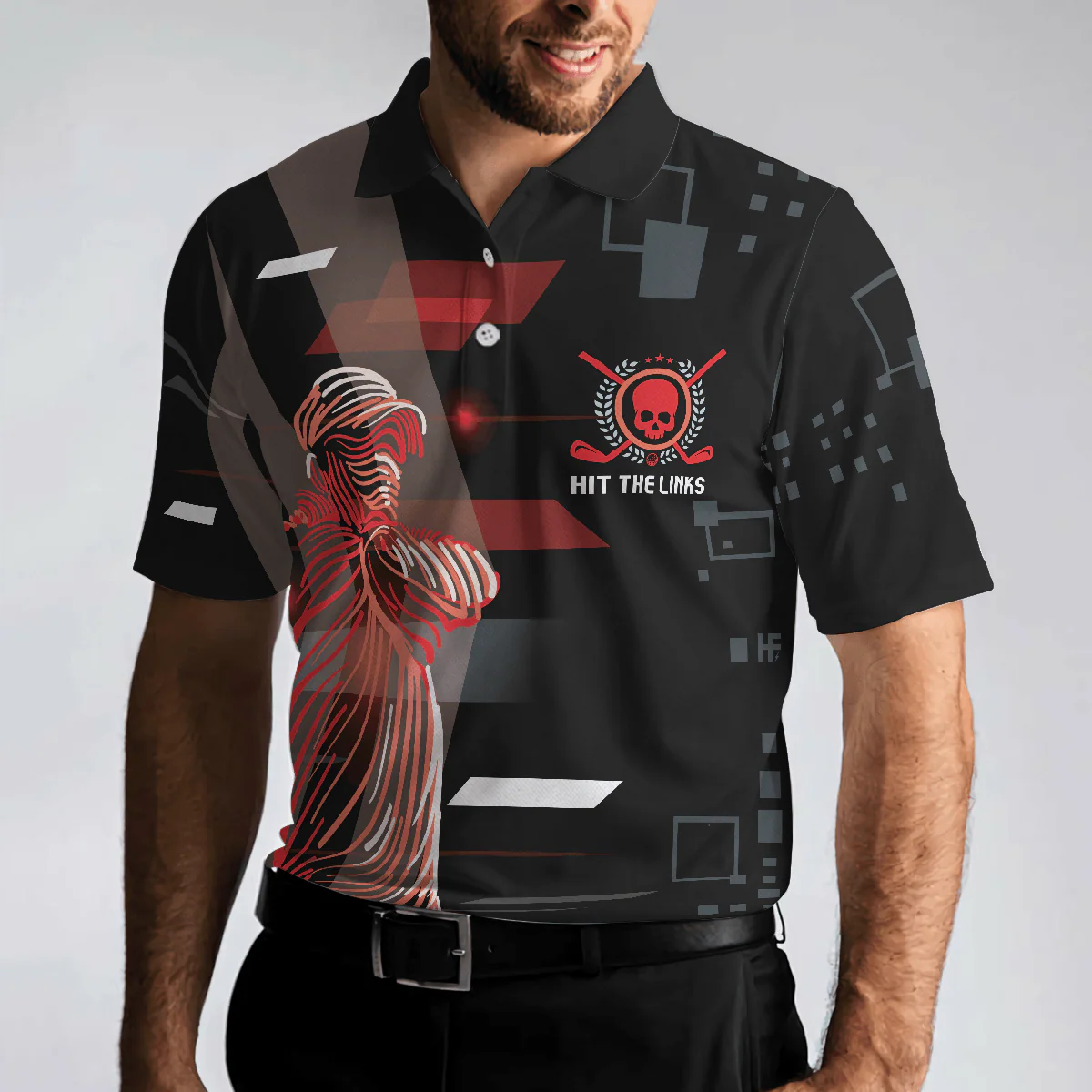 Men Golf Polo Shirt - Can't Wait To Hit The Links Golf Digital Style Polo Shirt, Modern Skull Polo Shirt - Perfect Polo Shirt For Men, Golfers - Image 5