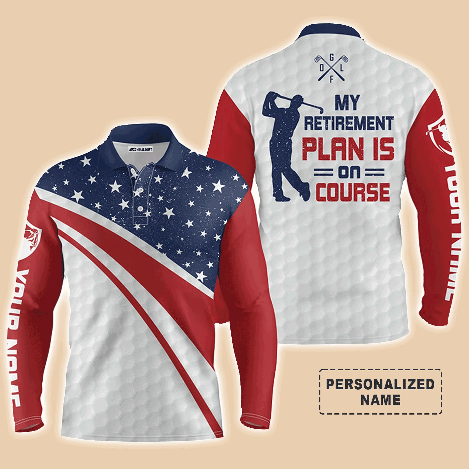 Men Golf Polo Shirt - Custom Name American Flag Apparel, My Retirement Plan Is On Course Men Polo Shirt - Perfect Polo Shirt For Men, Golfers - Image 3