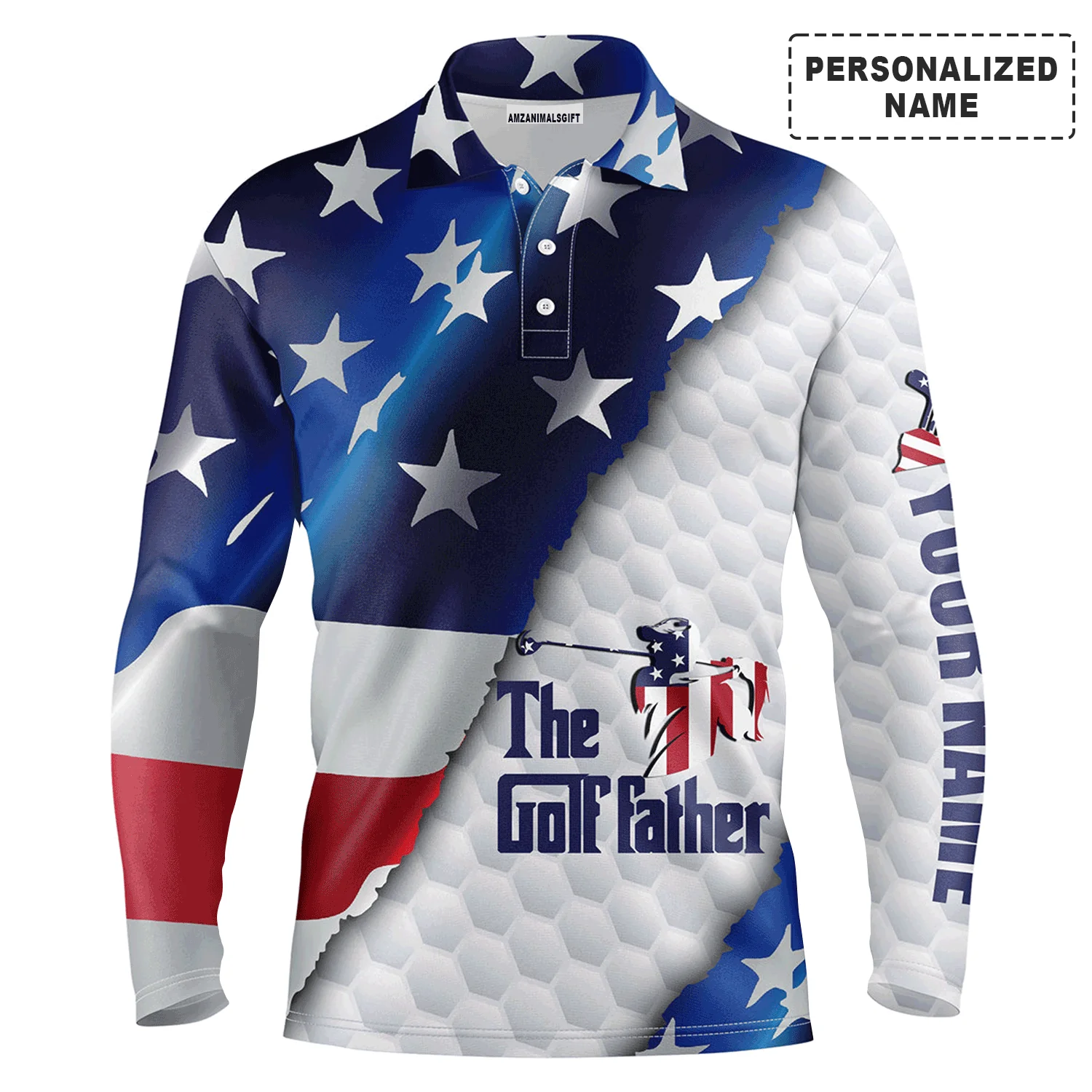 Men Golf Polo Shirt - Custom Name American Flag Apparel - The Golf Father Men Polo Shirt - Perfect Polo Shirt For Men, Golfers - Image 2