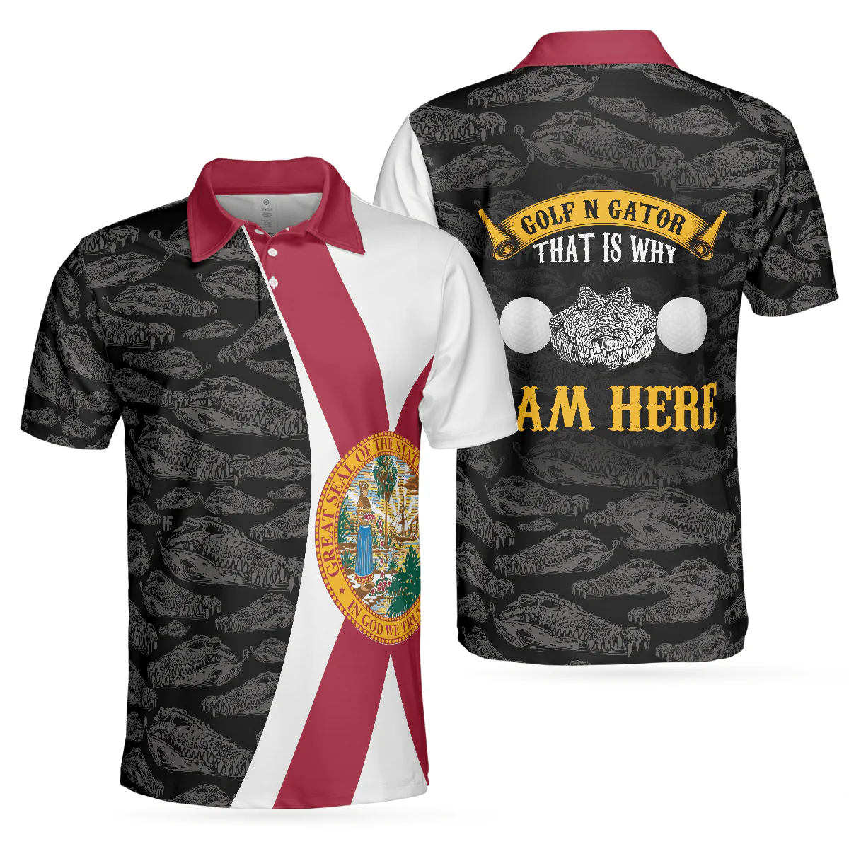 Men Golf Polo Shirt - Florida Skull Golf Polo Shirt, Funny Golf Shirt With Sayings Men Polo Shirt - Perfect Polo Shirt For Men, Golfers