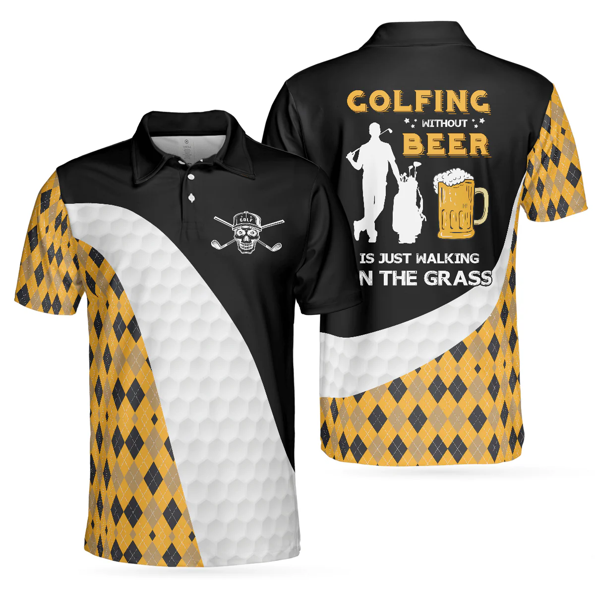 Men Golf Polo Shirt - Funny Golfing Men Polo Shirt, Golfing Without Beer Is Just Walking On The Grass Men Golf Polo Shirt - Perfect Gift For Men, Golfers