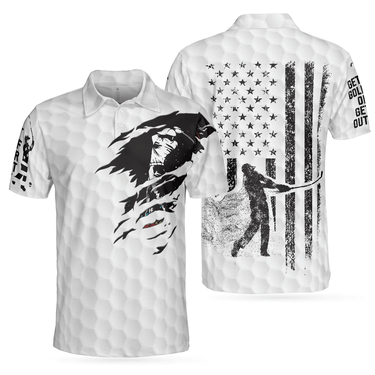Men Golf Polo Shirt - German Black And White American Flag Golf Ball Pattern Men Polo Shirt, Get Golf Or Get Out Golfer Shirt For Men, Gift For Golfers