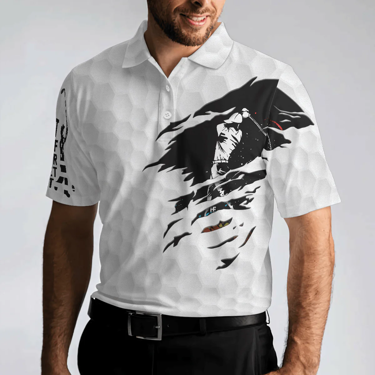 Men Golf Polo Shirt - German Black And White American Flag Golf Ball Pattern Men Polo Shirt, Get Golf Or Get Out Golfer Shirt For Men, Gift For Golfers - Image 4