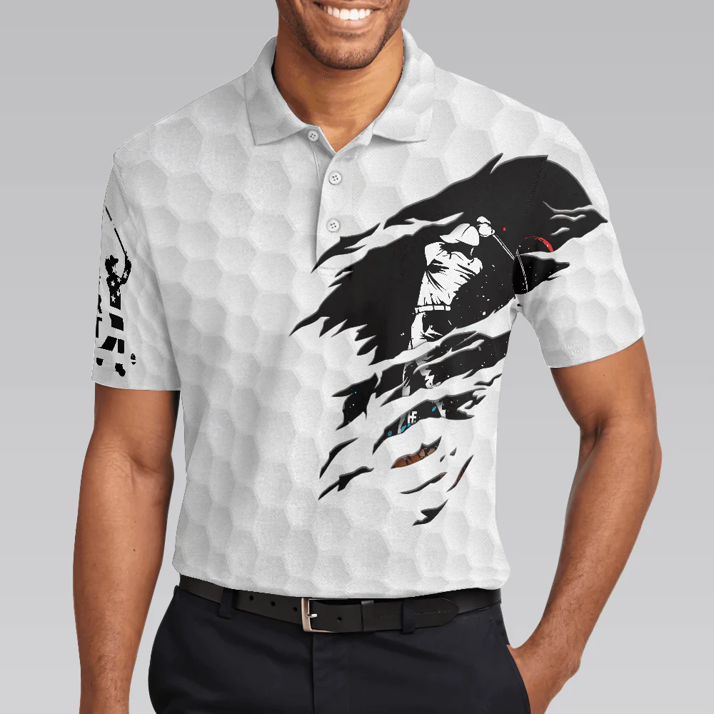Men Golf Polo Shirt - German Black And White American Flag Golf Ball Pattern Men Polo Shirt, Get Golf Or Get Out Golfer Shirt For Men, Gift For Golfers - Image 5