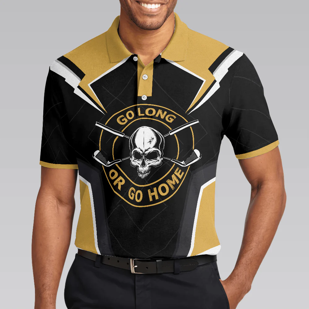 Men Golf Polo Shirt - Go Long Or Go Home Golf, Black Skull, Cool Golfing Shirt With Sayings Men Polo Shirt - Perfect Polo Shirt For Men, Golfers - Image 4