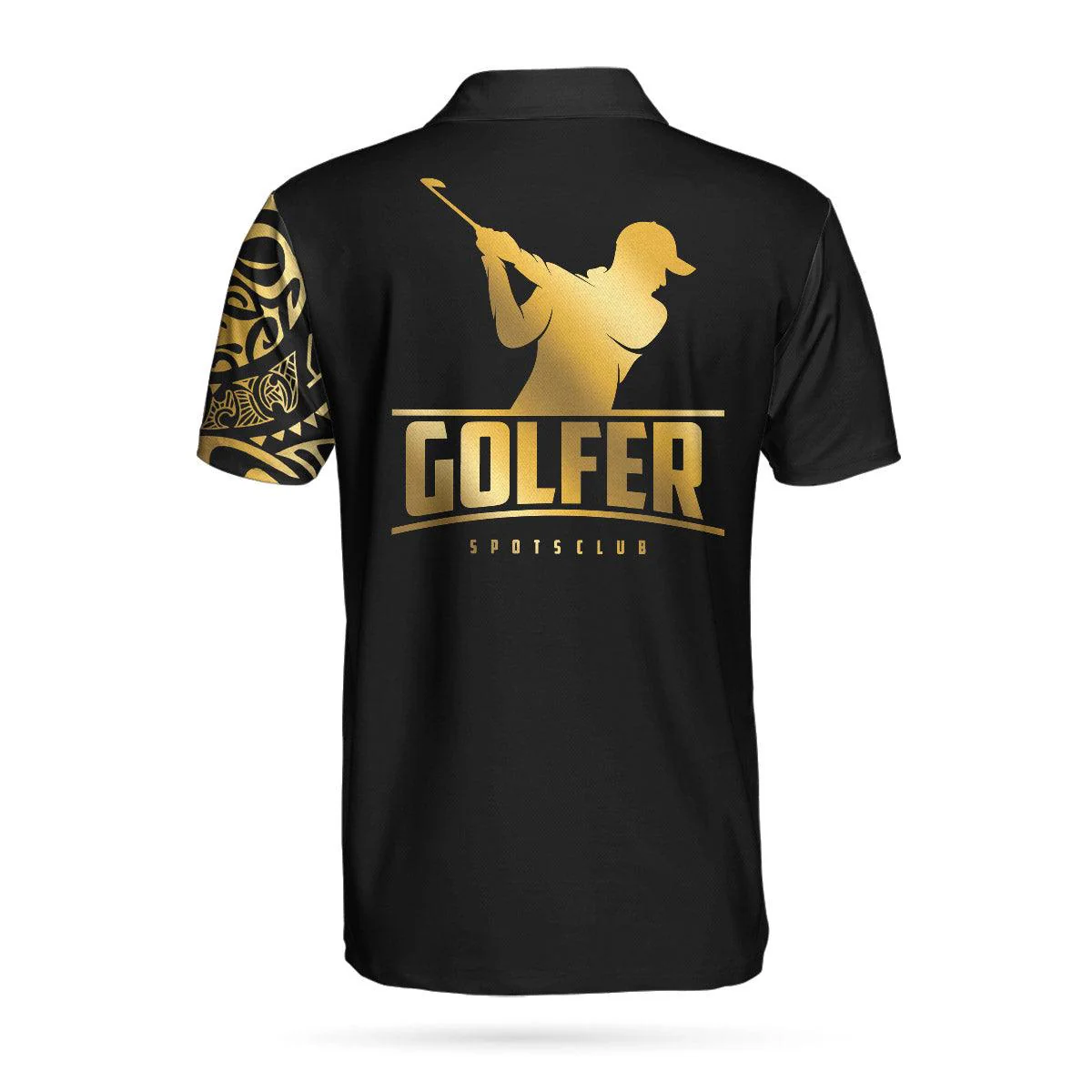 Men Golf Polo Shirt - Golden Tattoo, Black And Gold Modern Greek Key Pattern Men Polo Shirt - Perfect Polo Shirt For Men, Golfers - Image 2