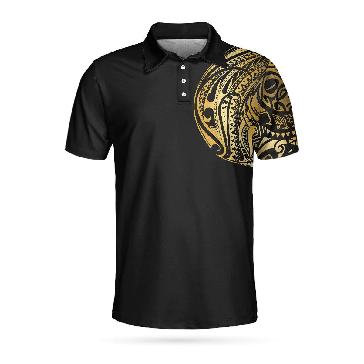 Men Golf Polo Shirt - Golden Tattoo, Black And Gold Modern Greek Key Pattern Men Polo Shirt - Perfect Polo Shirt For Men, Golfers - Image 3