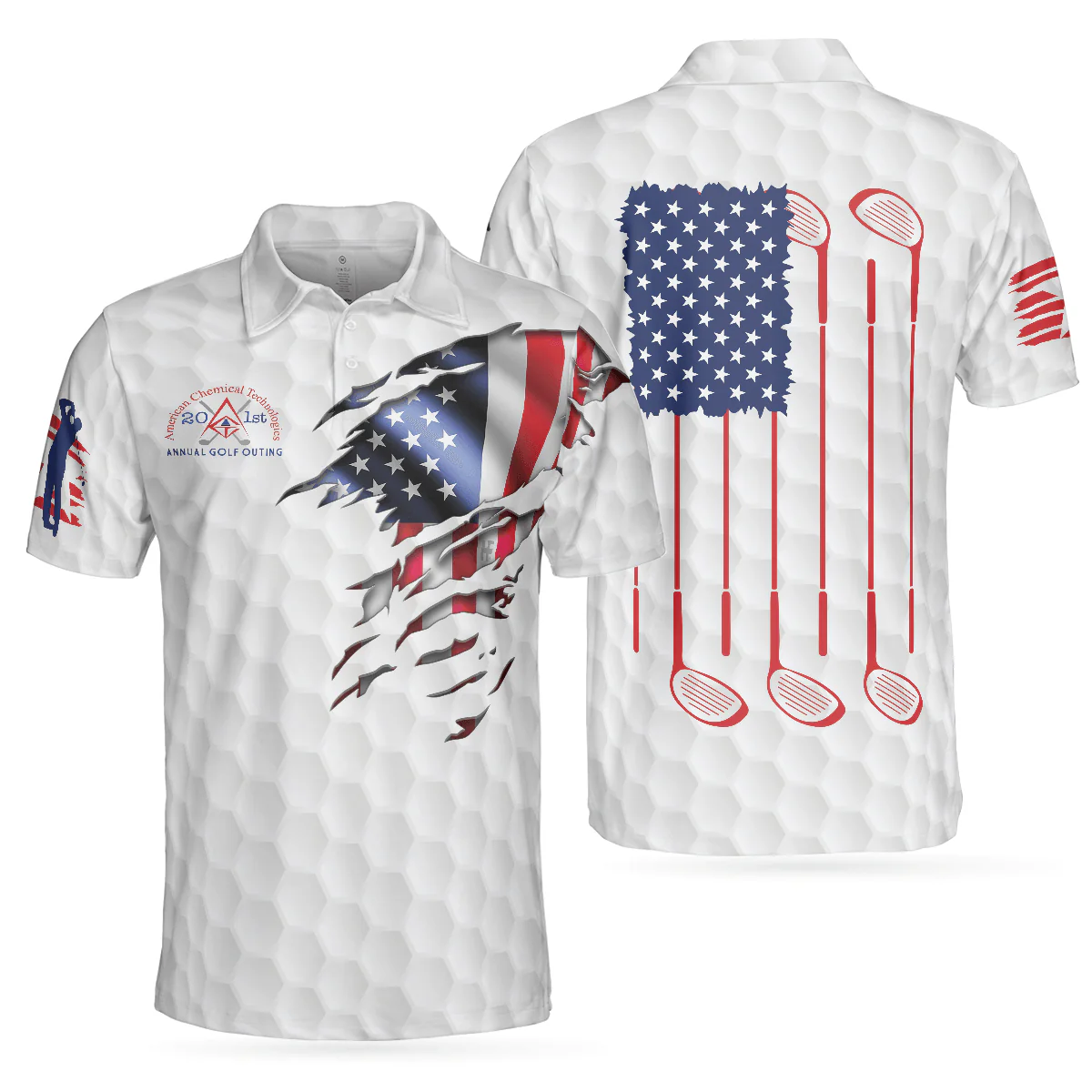Men Golf Polo Shirt - Golf America Flag Men Polo Shirt, American Chemical Golf Polo Shirt, Golf Ball Pattern Shirt For Men, Gift For Golfers