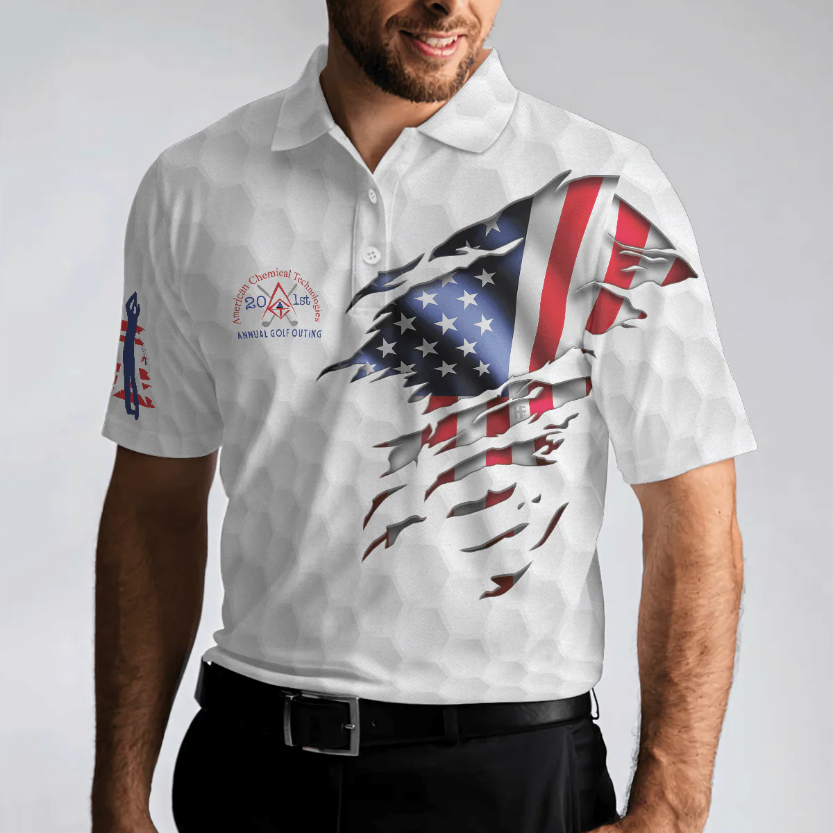 Men Golf Polo Shirt - Golf America Flag Men Polo Shirt, American Chemical Golf Polo Shirt, Golf Ball Pattern Shirt For Men, Gift For Golfers - Image 4