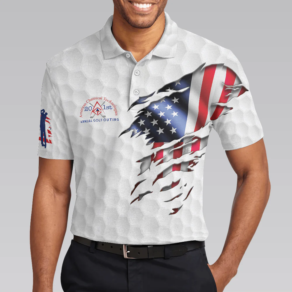 Men Golf Polo Shirt - Golf America Flag Men Polo Shirt, American Chemical Golf Polo Shirt, Golf Ball Pattern Shirt For Men, Gift For Golfers - Image 5