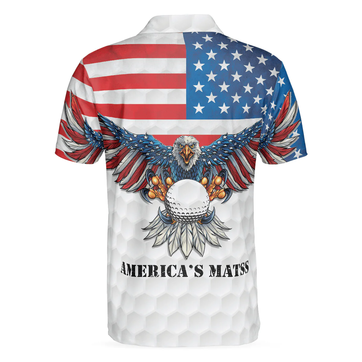Men Golf Polo Shirt - Golf American Flag Eagle, White Golf Texture American Flag Men Polo Shirt - Perfect Polo Shirt For Men, Golfers - Image 2