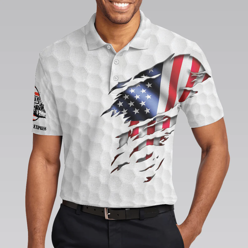 Men Golf Polo Shirt - Golf American Flag Men Polo Shirt, Golf Ball Pattern Men Polo Shirt - Perfect Polo Shirt For Men, Golfers - Image 5