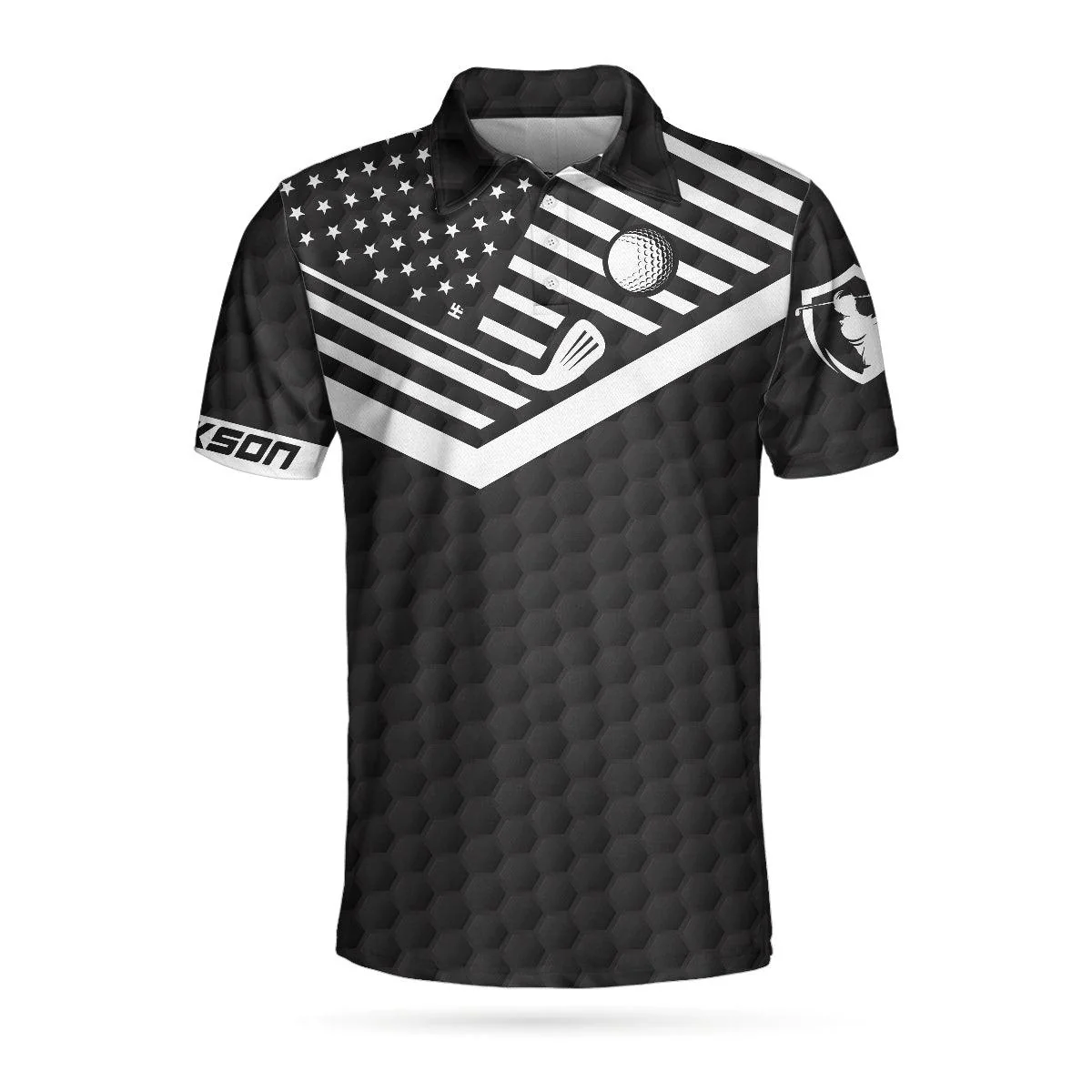Men Golf Polo Shirt - Golf Ball And Golf Club Custom, Personalized Black American Flag Men Polo Shirt - Perfect Polo Shirt For Men, Golfers - Image 2