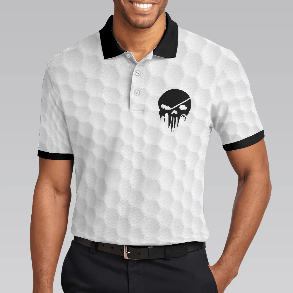 Men Golf Polo Shirt - Golf Ball Pattern Skull, Black And White American Flag Men Polo Shirt - Perfect Polo Shirt For Men, Golfers - Image 4