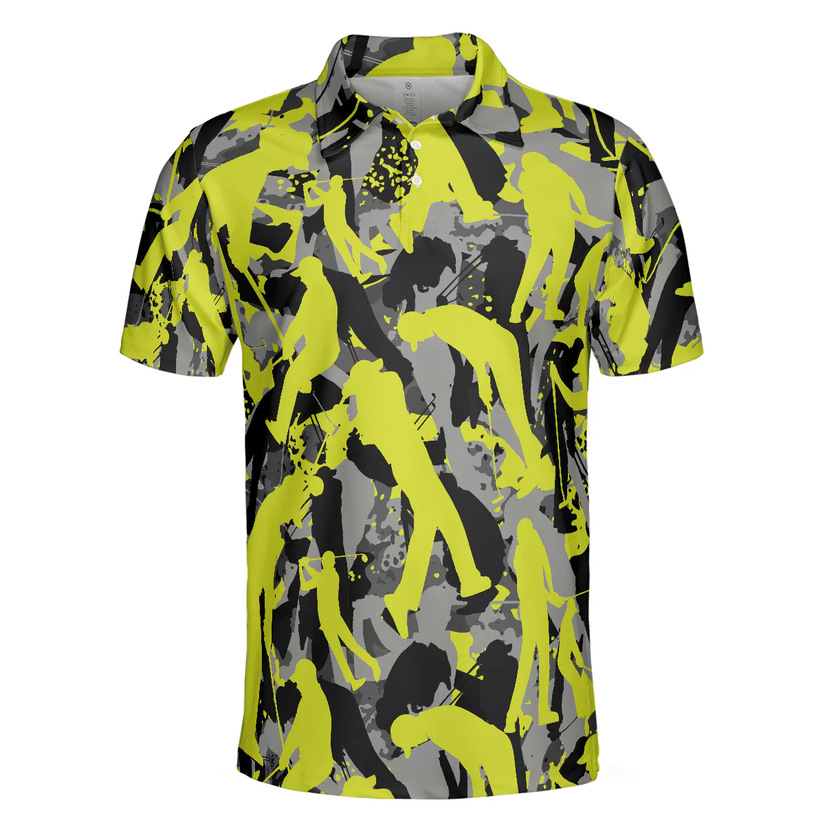 Men Golf Polo Shirt - Golf Camo Light Green Pattern Golf Polo Shirt, Yellow Silhouette Golfing Polo Shirt, Camouflage Golf Shirt For Men, Golfers