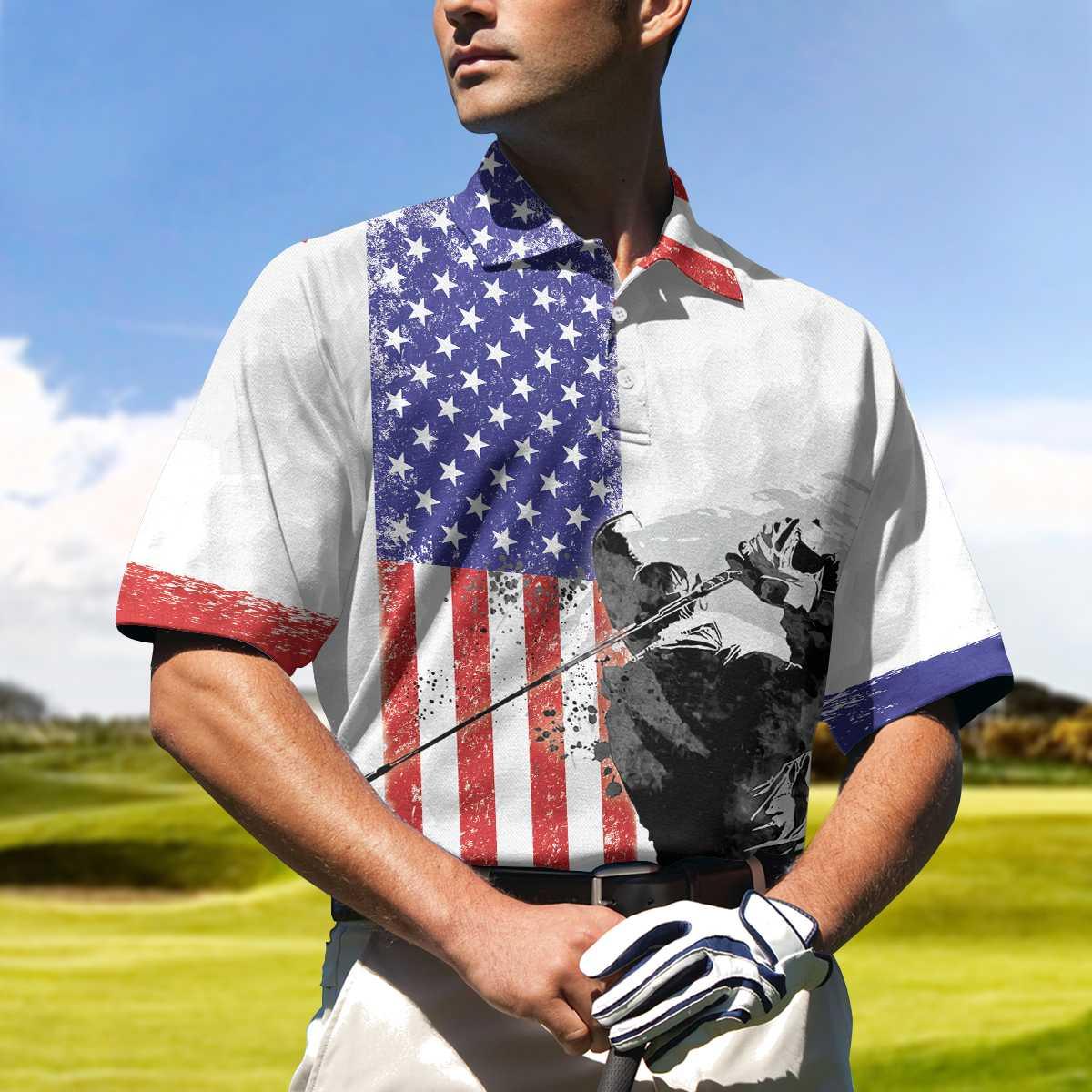 Men Golf Polo Shirt - Golf Club Style American Flag Polo Shirt, Patriotic Golf Shirt For Men - Perfect Polo Shirt For Men, Golfers - Image 4