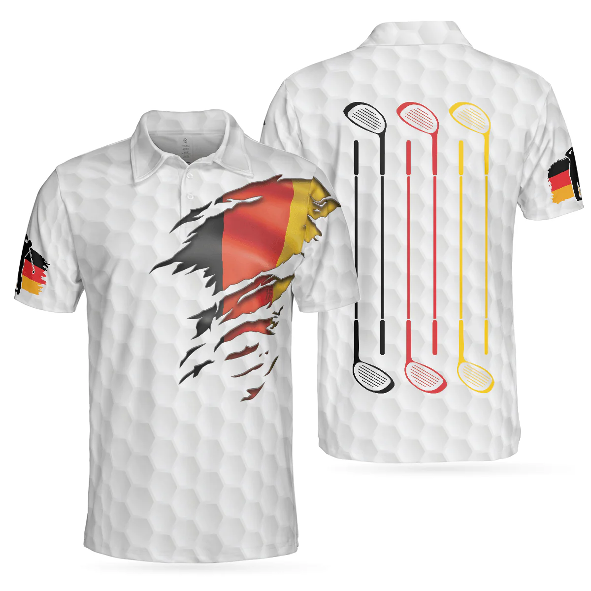 Men Golf Polo Shirt - Golf German Flag Men Polo Shirt, White Golf Pattern Polo Shirt, Germany Golf Shirt For Men - Perfect Polo Shirt For Men, Golfers