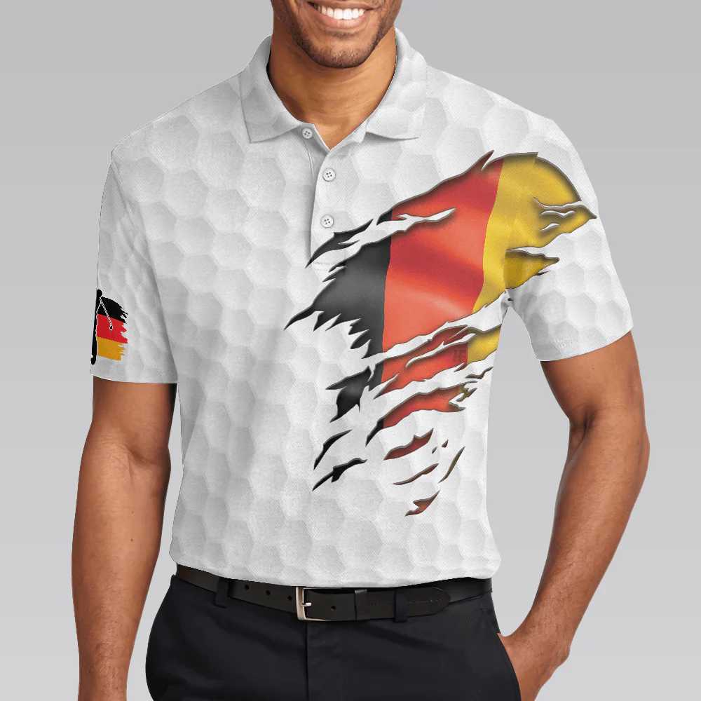 Men Golf Polo Shirt - Golf German Flag Men Polo Shirt, White Golf Pattern Polo Shirt, Germany Golf Shirt For Men - Perfect Polo Shirt For Men, Golfers - Image 4