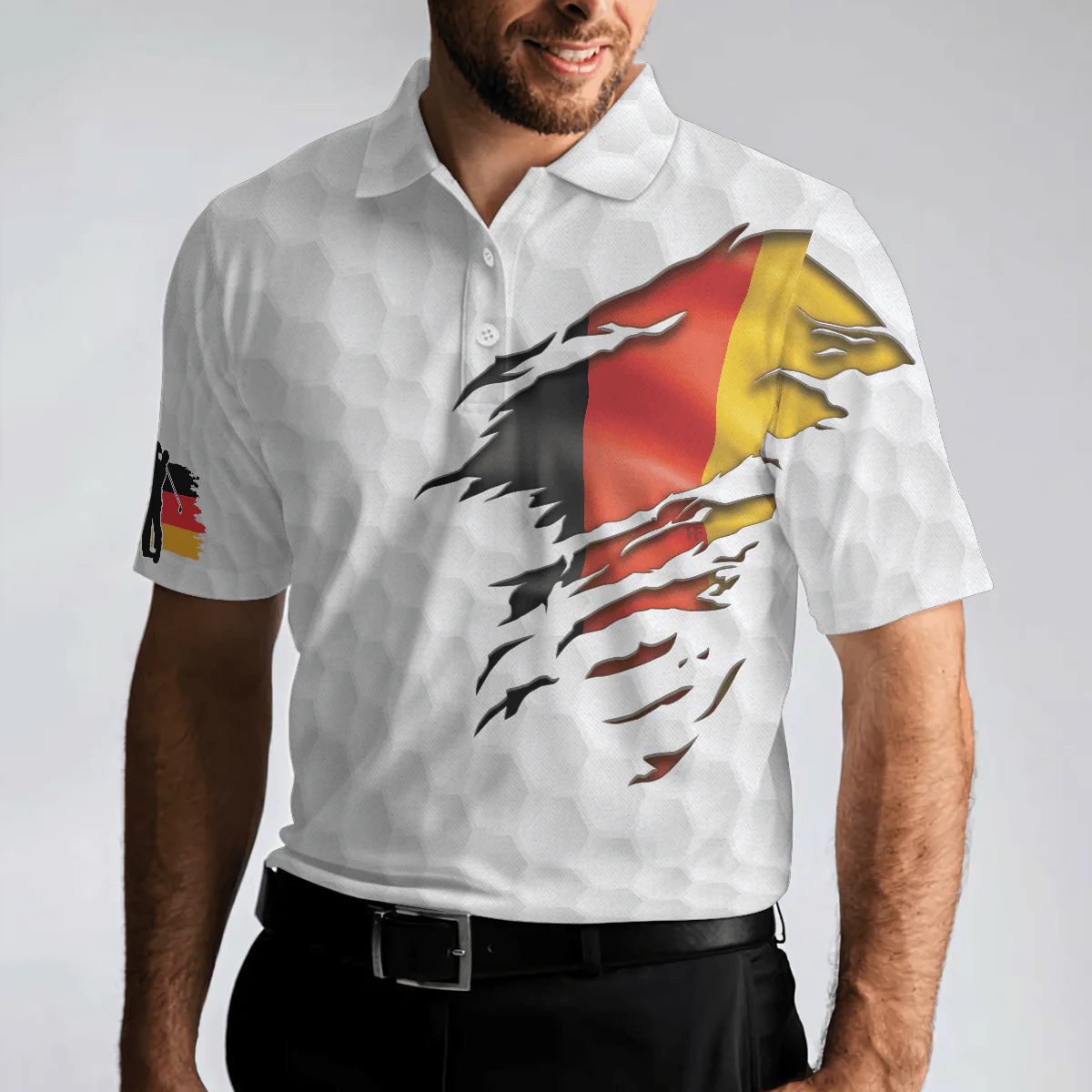 Men Golf Polo Shirt - Golf German Flag Men Polo Shirt, White Golf Pattern Polo Shirt, Germany Golf Shirt For Men - Perfect Polo Shirt For Men, Golfers - Image 5
