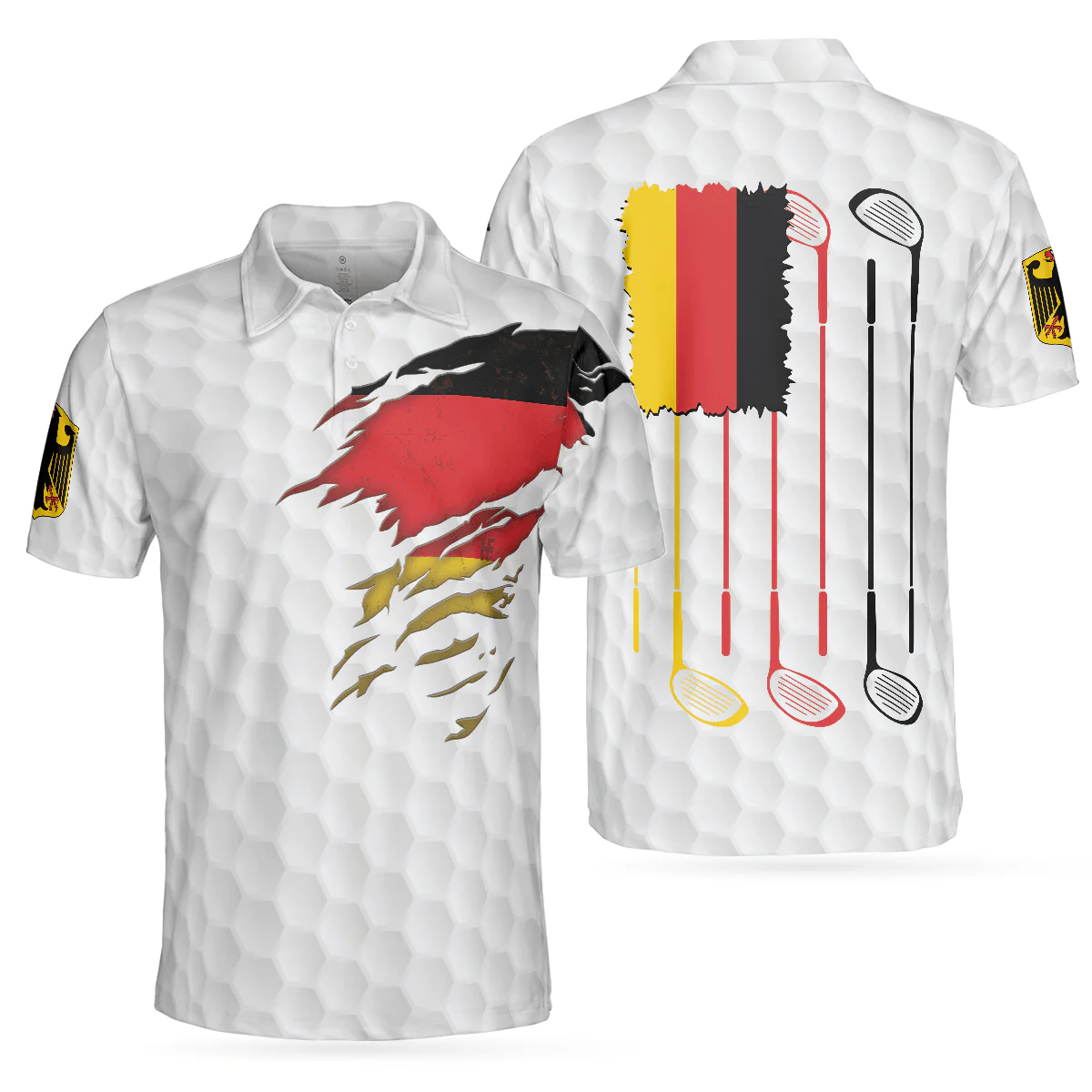Men Golf Polo Shirt - Golf Germany Flag Polo Shirt, White Golf Pattern Polo Shirt, German Golf Shirt For Men, Polo Shirt For Men