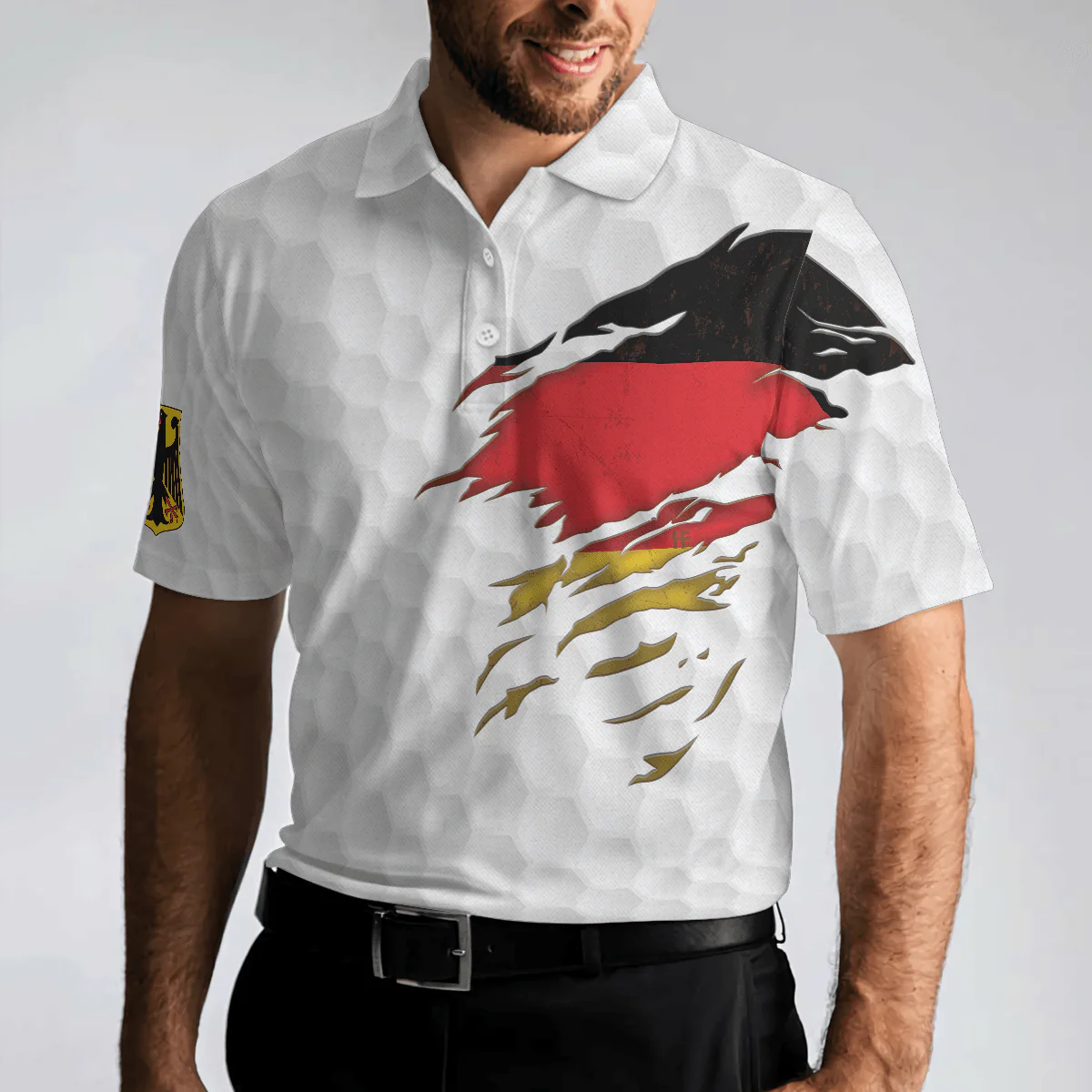 Men Golf Polo Shirt - Golf Germany Flag Polo Shirt, White Golf Pattern Polo Shirt, German Golf Shirt For Men, Polo Shirt For Men - Image 4