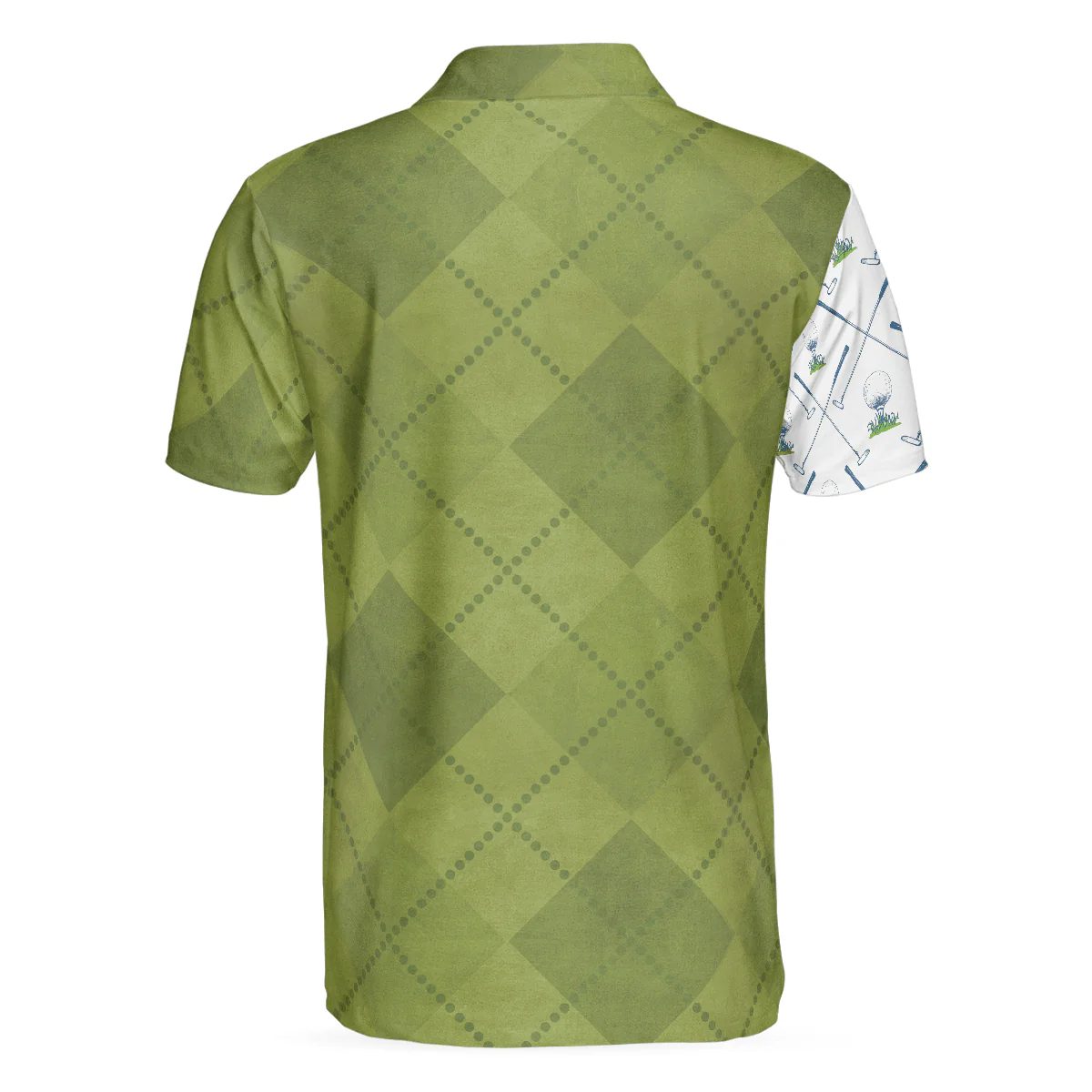 Men Golf Polo Shirt - Golf Green And White Pattern Men Polo Shirt, Golf Clubs Golf Ball Argyle Pattern Skull Polo Shirt - Perfect Polo Shirt For Men, Golfers - Image 2