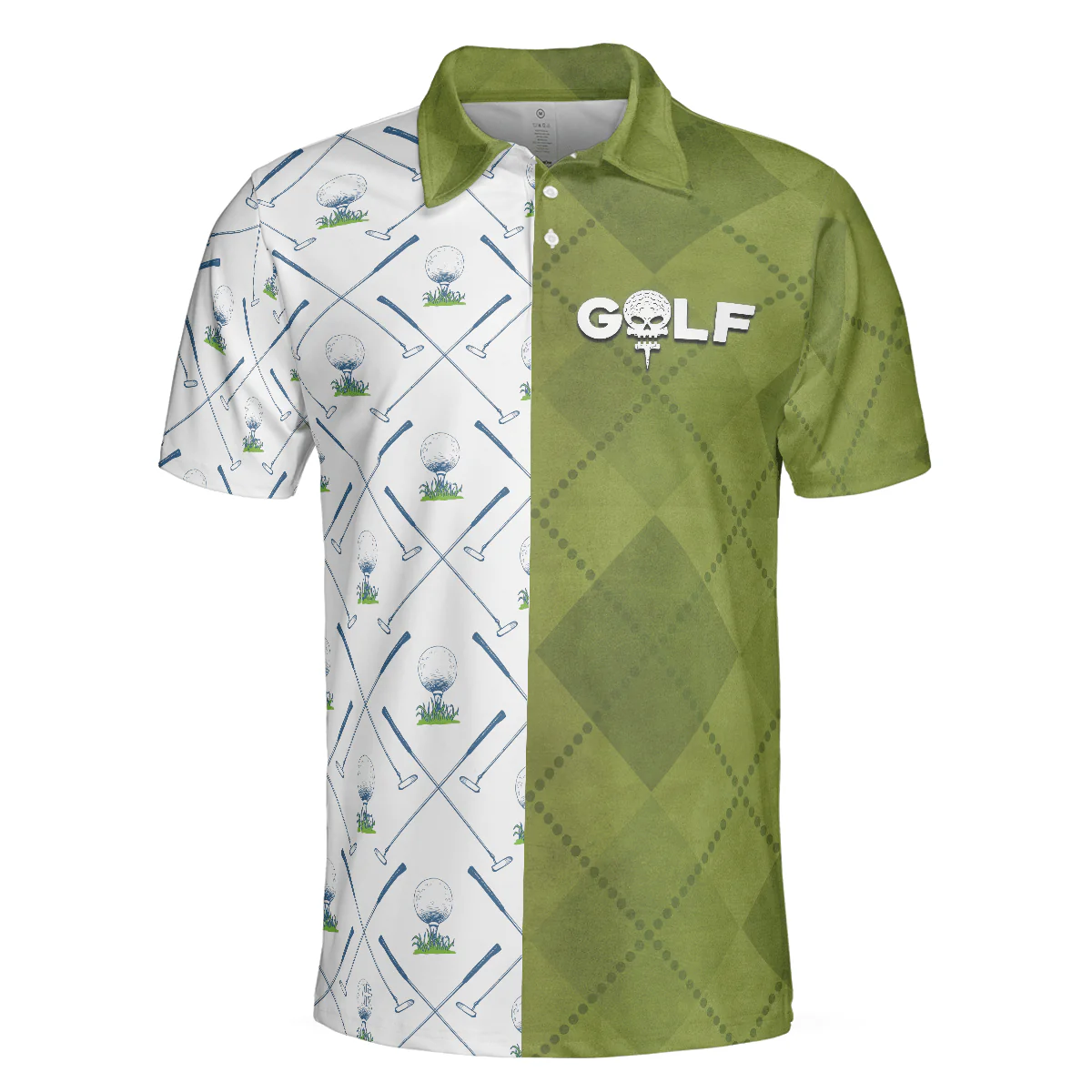Men Golf Polo Shirt - Golf Green And White Pattern Men Polo Shirt, Golf Clubs Golf Ball Argyle Pattern Skull Polo Shirt - Perfect Polo Shirt For Men, Golfers - Image 3