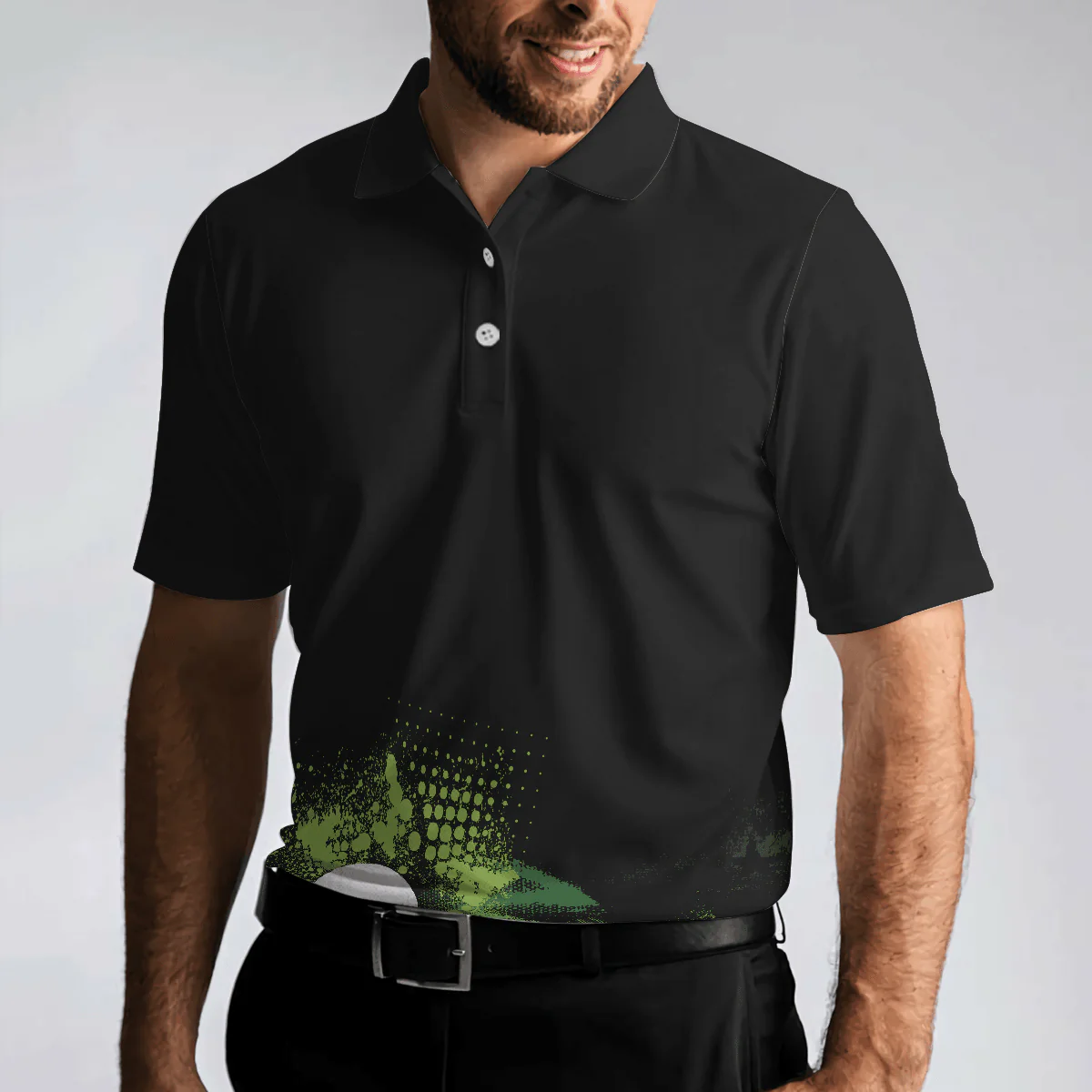 Men Golf Polo Shirt - Golf Grunge Graphic Golf Men Polo Shirt, Wet Paint Silhouette Black Men Polo Shirt - Perfect Polo Shirt For Men, Golfers - Image 2