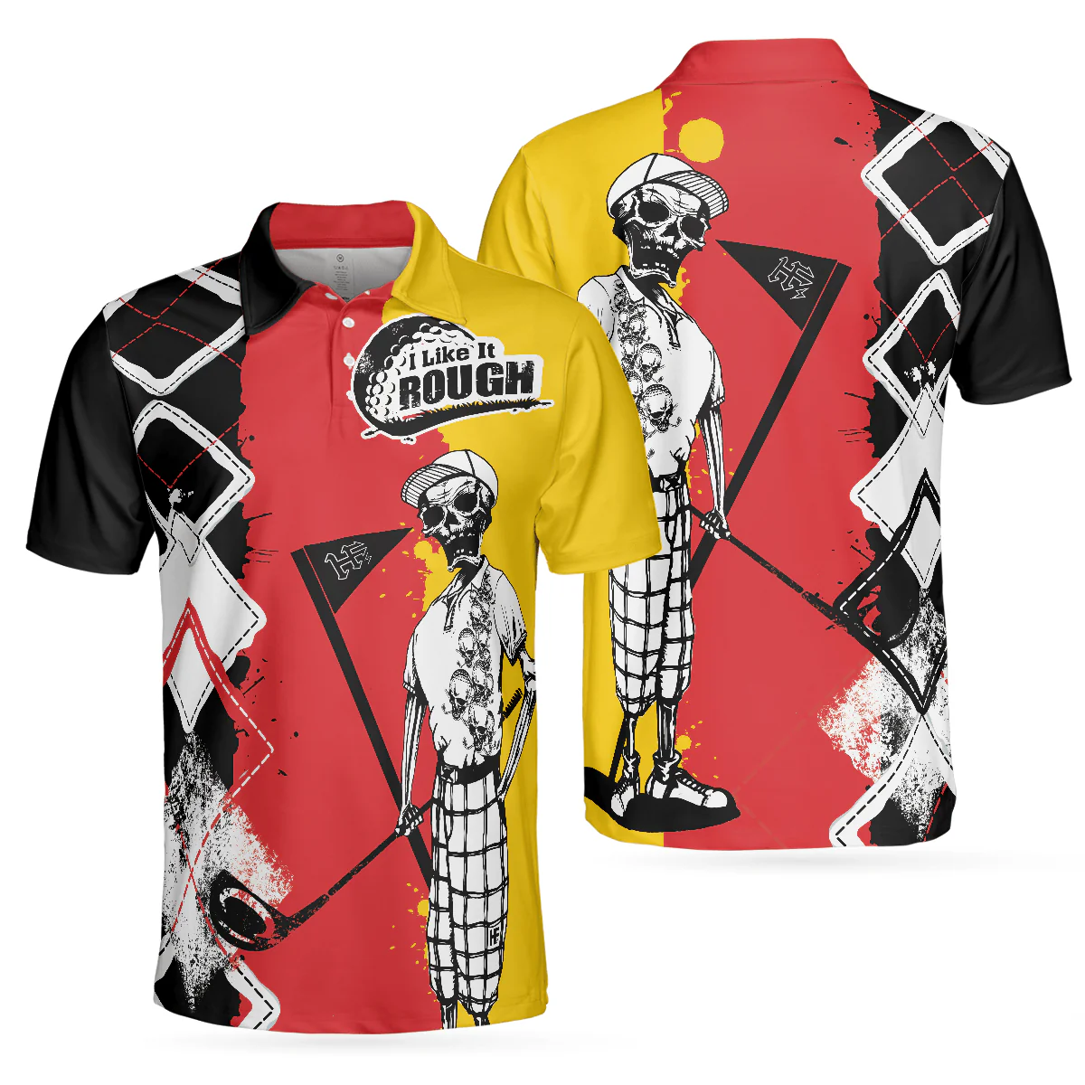 Men Golf Polo Shirt - Golf I Like It Rough German Flag Polo Shirt, White Argyle Pattern Skeleton Golfing Polo Shirt, Funny Golf Shirt For Men