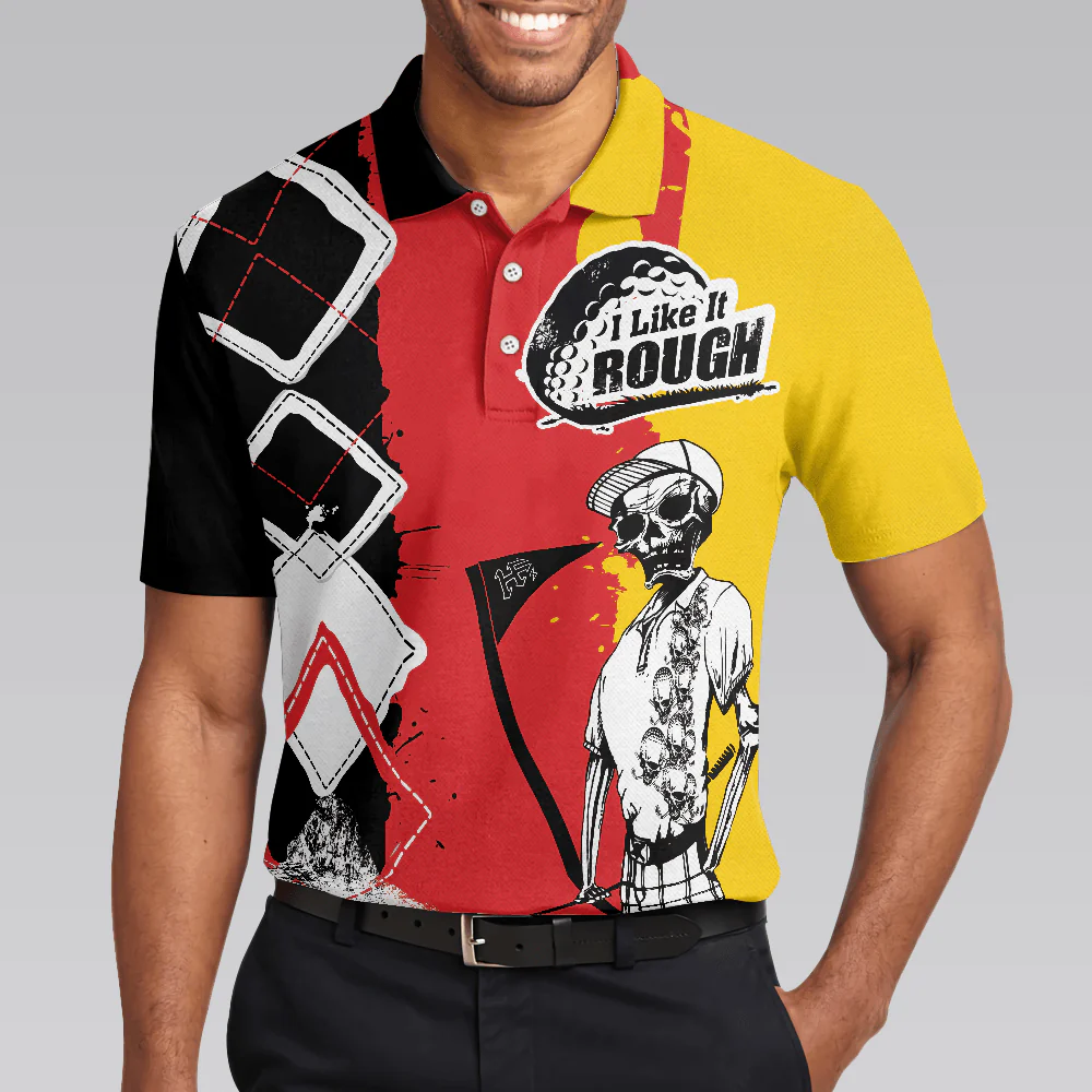 Men Golf Polo Shirt - Golf I Like It Rough German Flag Polo Shirt, White Argyle Pattern Skeleton Golfing Polo Shirt, Funny Golf Shirt For Men - Image 5