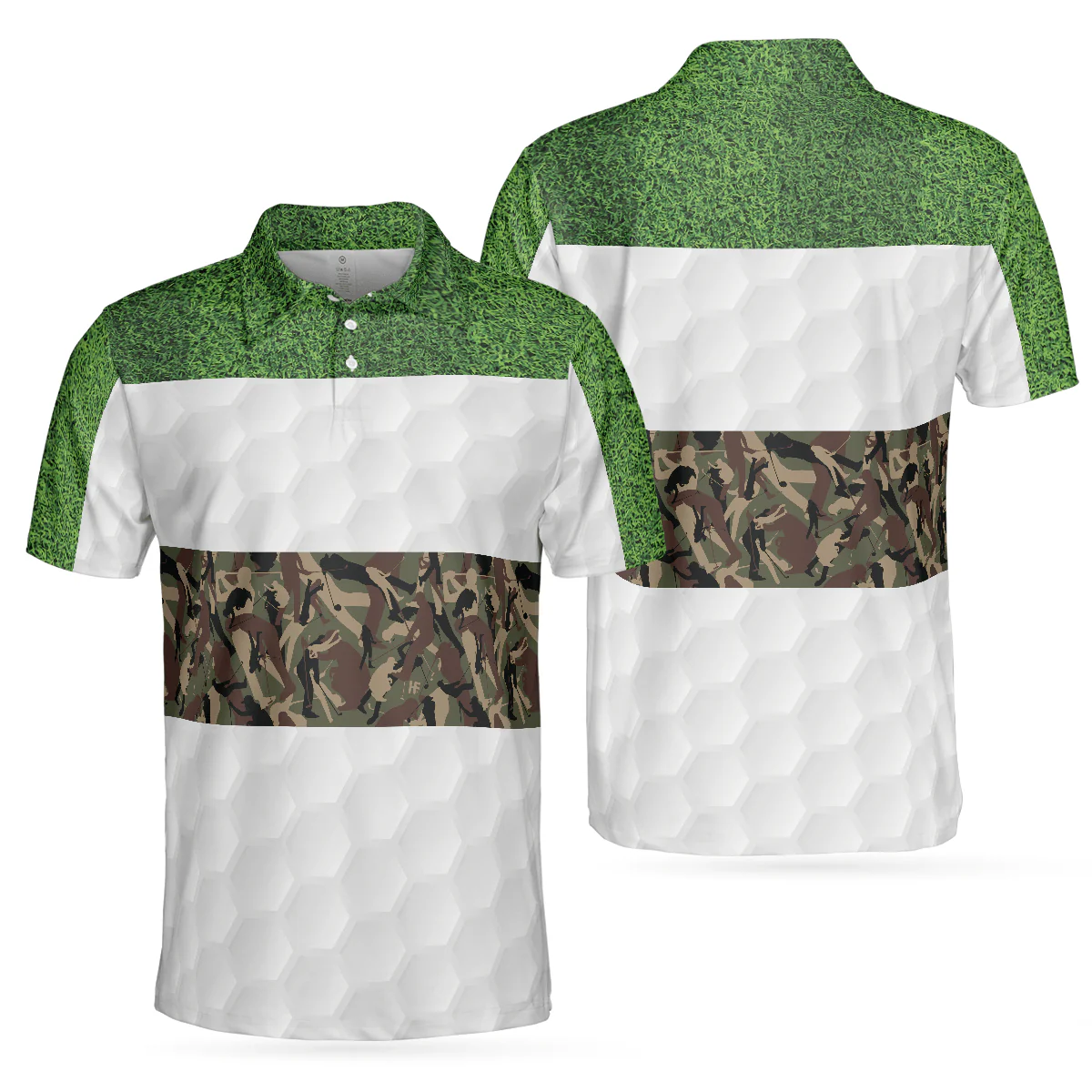 Men Golf Polo Shirt - Golf In Green And Camouflage Pattern Golf Men Polo Shirt, Cool Men Golf Polo Shirt - Perfect Polo Shirt For Men, Golfers