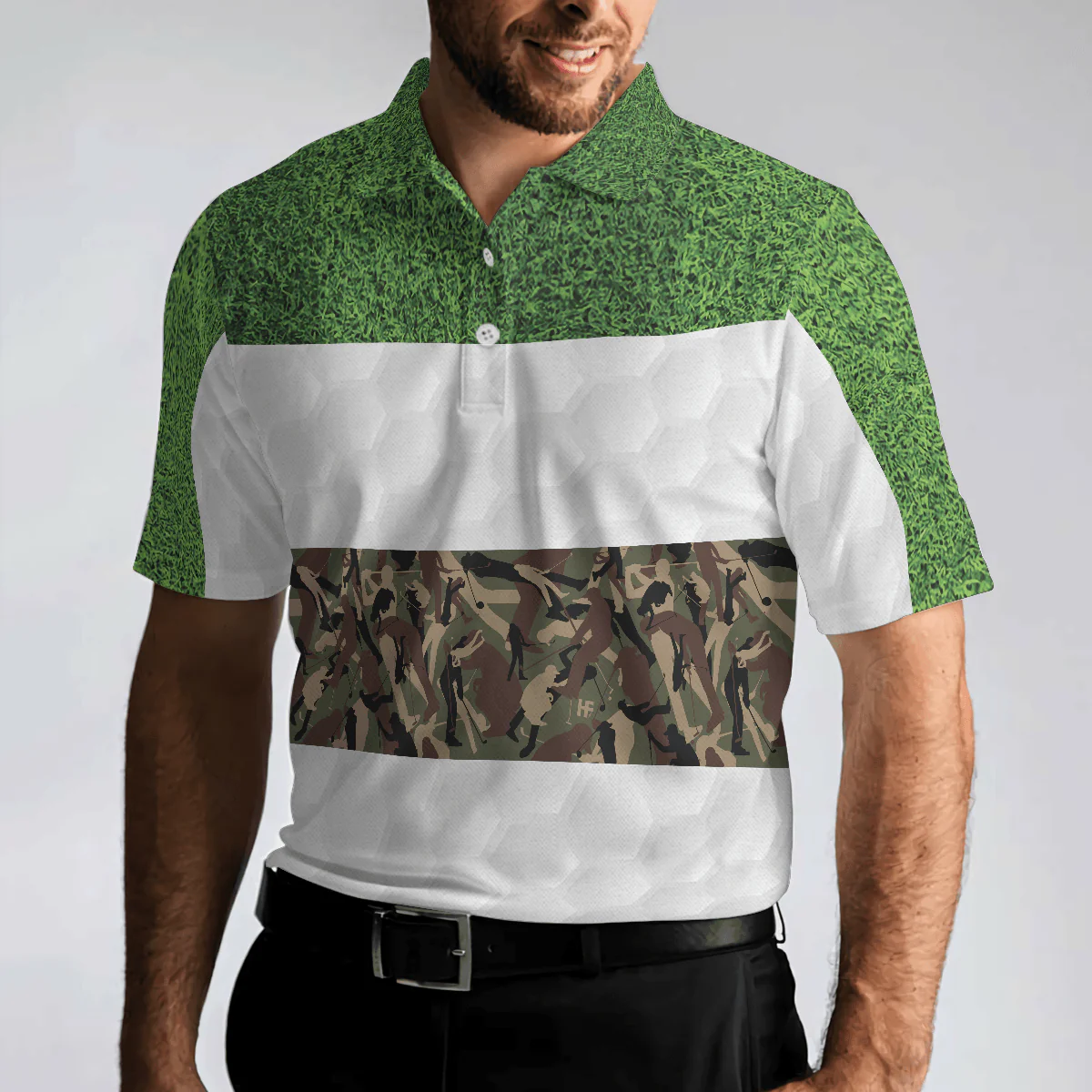 Men Golf Polo Shirt - Golf In Green And Camouflage Pattern Golf Men Polo Shirt, Cool Men Golf Polo Shirt - Perfect Polo Shirt For Men, Golfers - Image 4