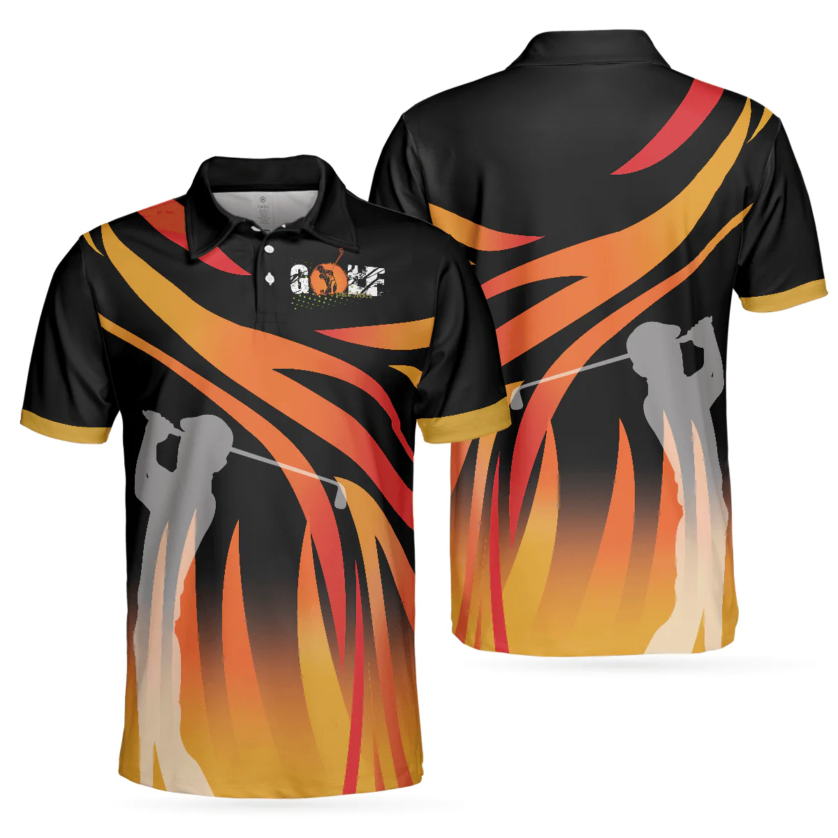 Men Golf Polo Shirt - Golf In Passion Golf Men Polo Shirt, Black Flame Men Golf Polo Shirt - Perfect Polo Shirt For Men, Golfers