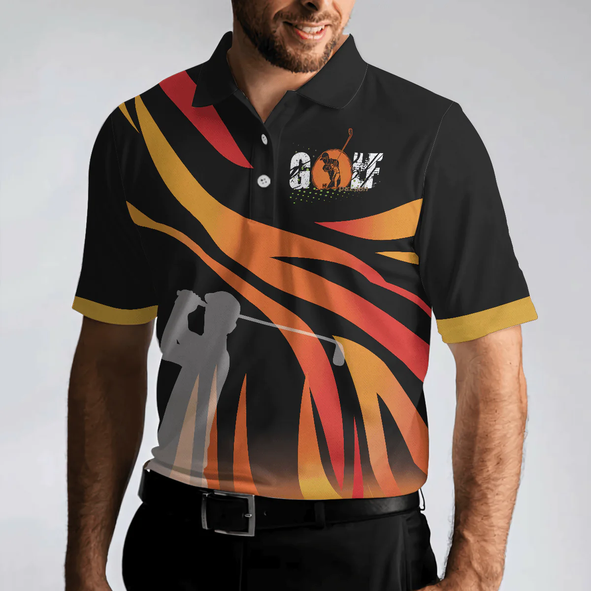 Men Golf Polo Shirt - Golf In Passion Golf Men Polo Shirt, Black Flame Men Golf Polo Shirt - Perfect Polo Shirt For Men, Golfers - Image 4