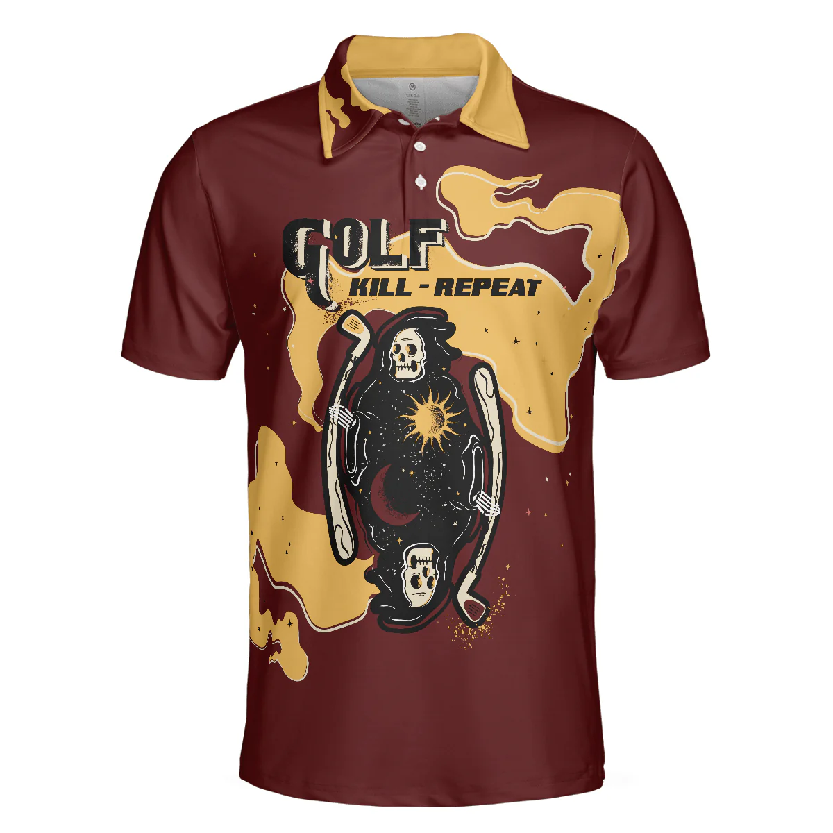 Men Golf Polo Shirt - Golf Kill Repeat Funny Death Skull Polo Shirt, Vintage Men Golf Polo Shirt - Perfect Polo Shirt For Men, Golfers - Image 2