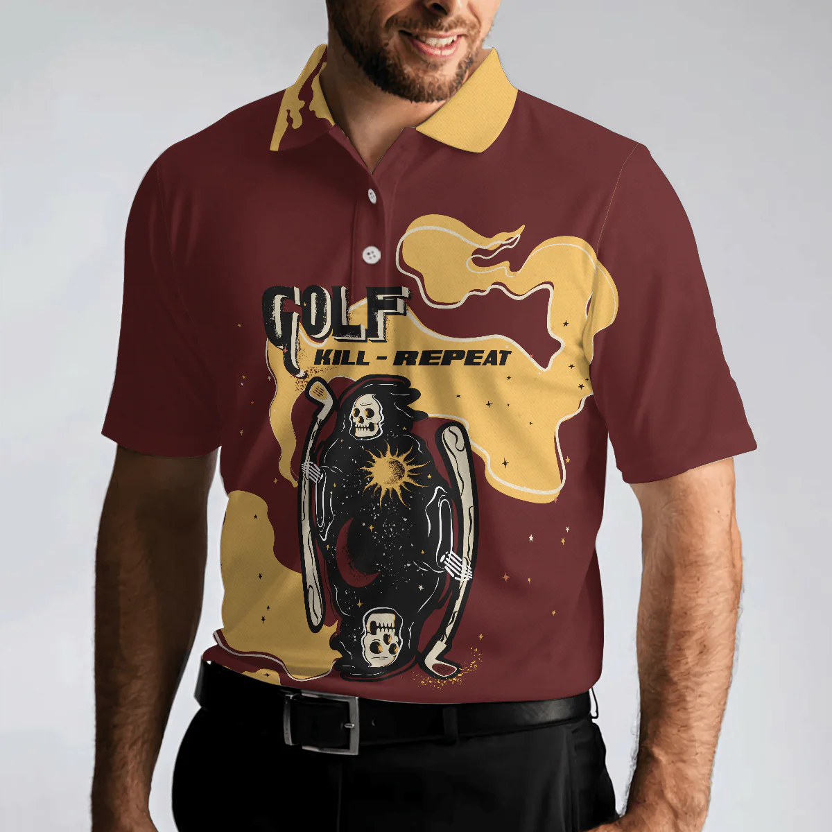 Men Golf Polo Shirt - Golf Kill Repeat Funny Death Skull Polo Shirt, Vintage Men Golf Polo Shirt - Perfect Polo Shirt For Men, Golfers - Image 4