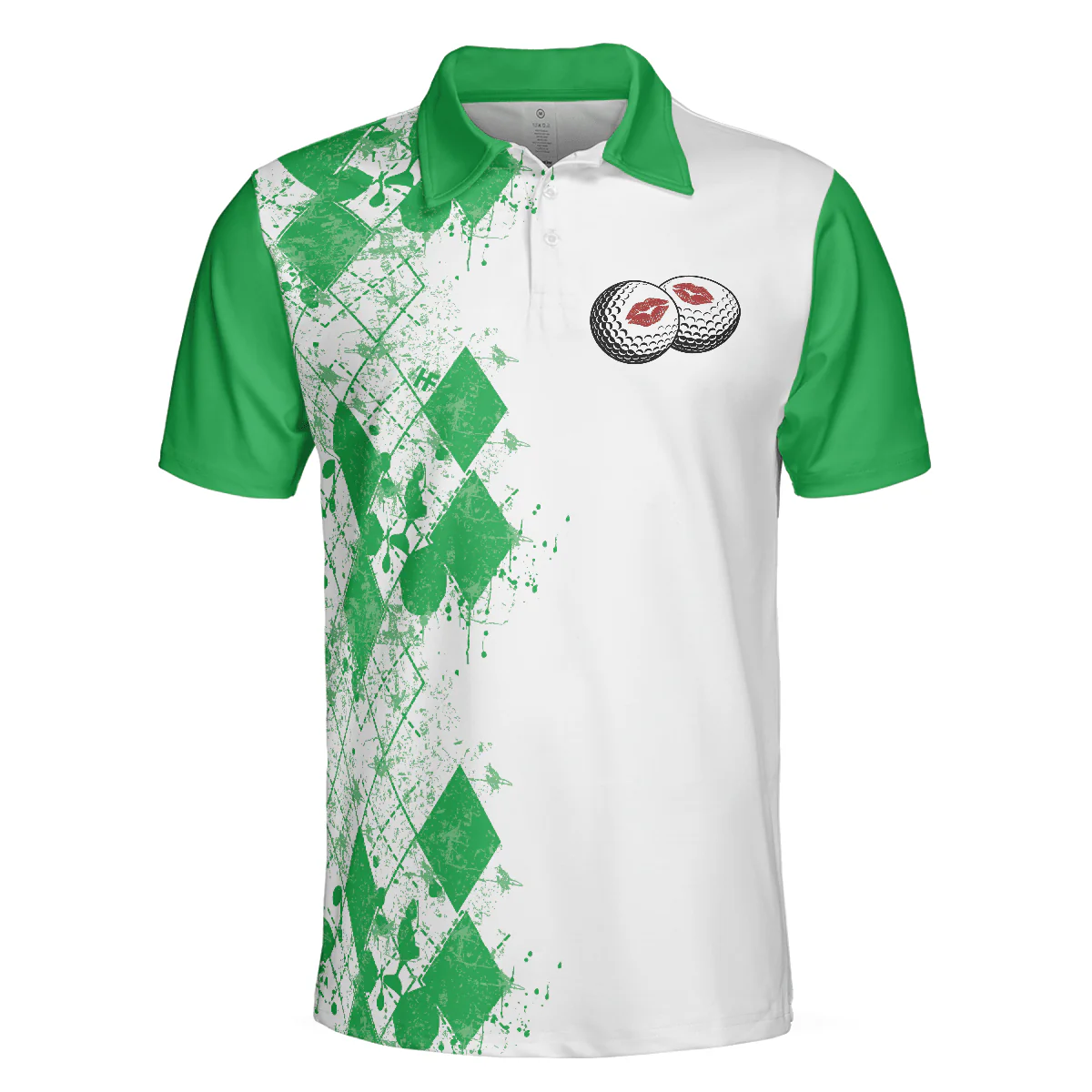 Men Golf Polo Shirt - Golf Kiss My Balls Polo Shirt, Green Argyle Pattern, Scary Halloween Men Golf Polo Shirt - Perfect Polo Shirt For Men, Golfers - Image 3