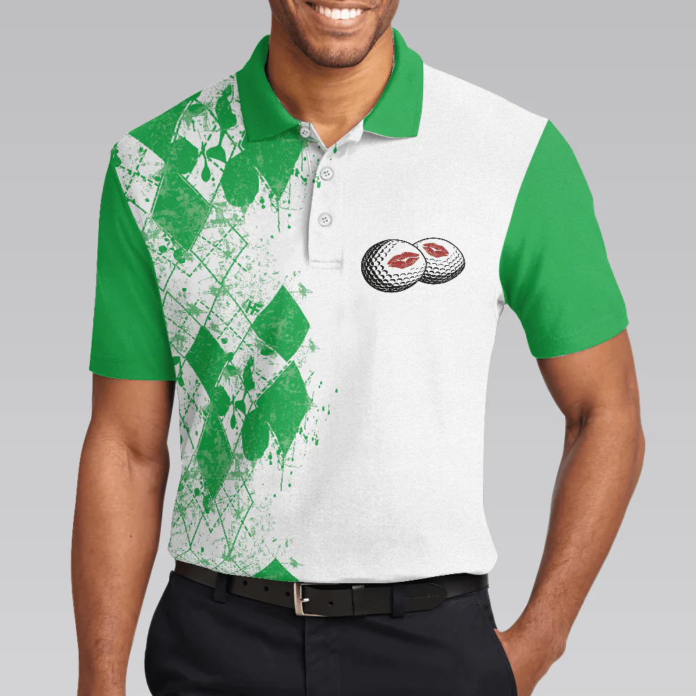 Men Golf Polo Shirt - Golf Kiss My Balls Polo Shirt, Green Argyle Pattern, Scary Halloween Men Golf Polo Shirt - Perfect Polo Shirt For Men, Golfers - Image 4