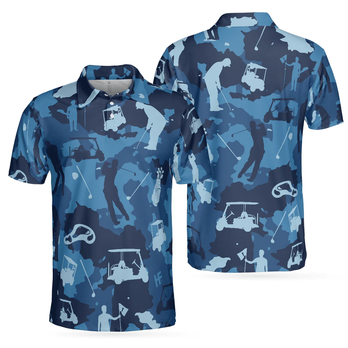 Men Golf Polo Shirt - Golf Ocean Blue Camouflage Men Polo Shirt, Streetwear Golfing Polo Shirt, Camo Golf Shirt For Men, Golfers