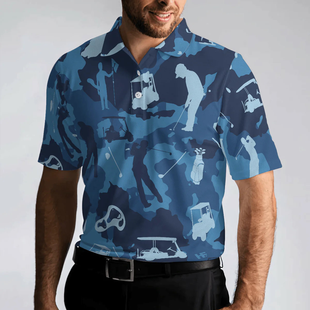 Men Golf Polo Shirt - Golf Ocean Blue Camouflage Men Polo Shirt, Streetwear Golfing Polo Shirt, Camo Golf Shirt For Men, Golfers - Image 4