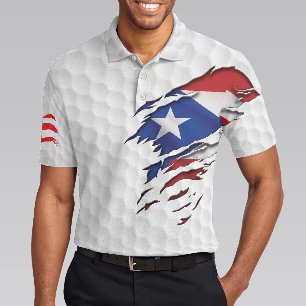 Men Golf Polo Shirt - Golf Puerto Rico Flag Men Polo Shirt, Simple Golfing Men Golf Polo Shirt - Perfect Polo Shirt For Men, Golfers - Image 4